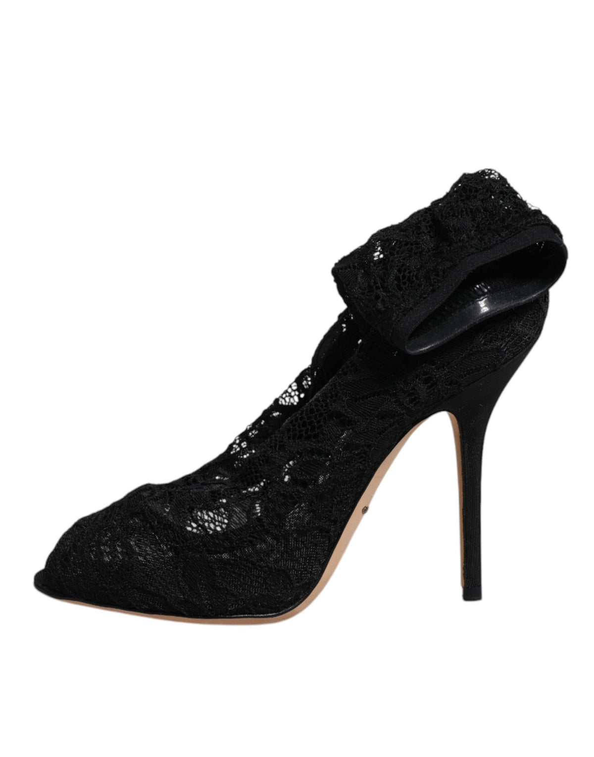 Bottines mi-mollet en dentelle noire extensible avec talons