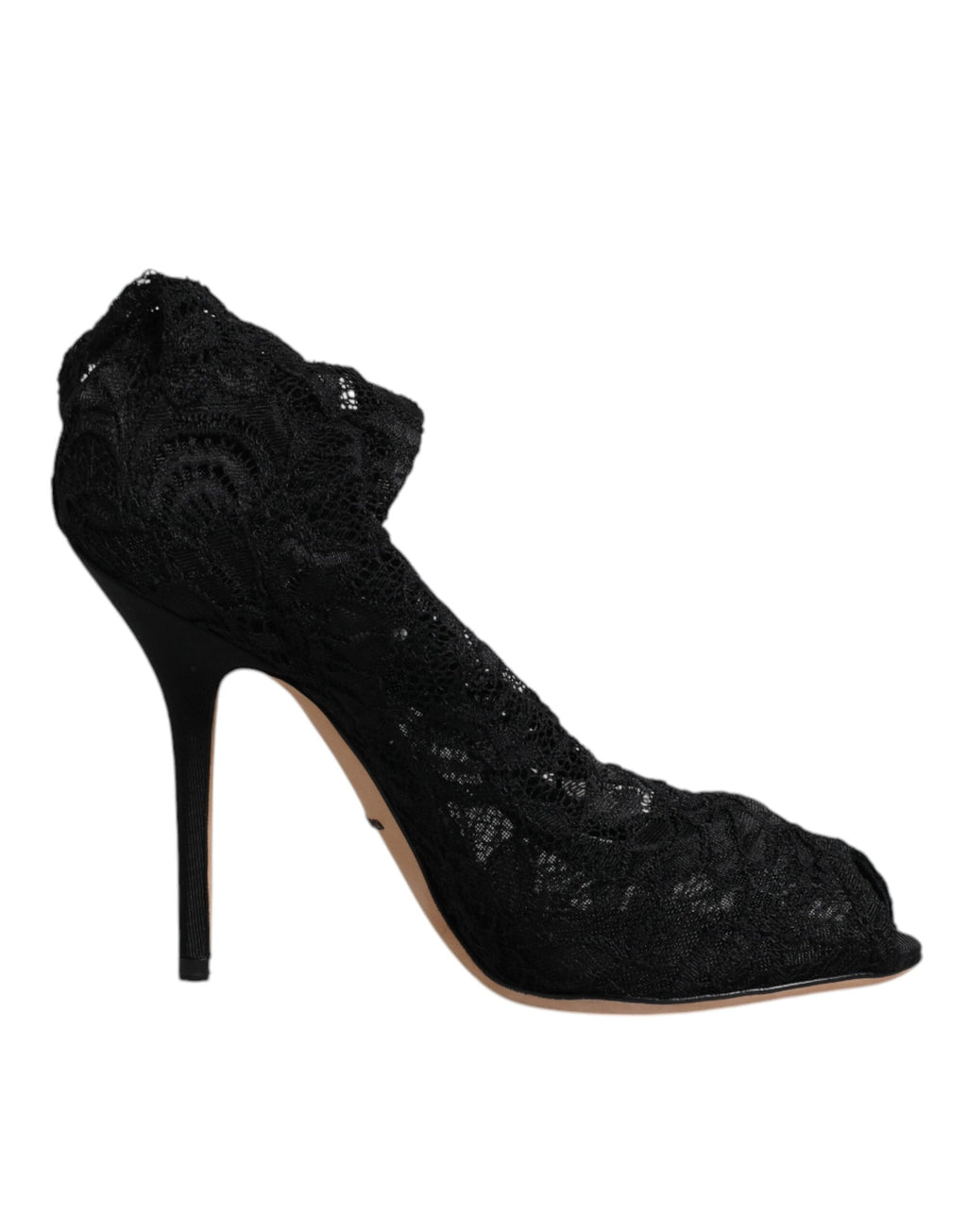 Bottines mi-mollet en dentelle noire extensible avec talons