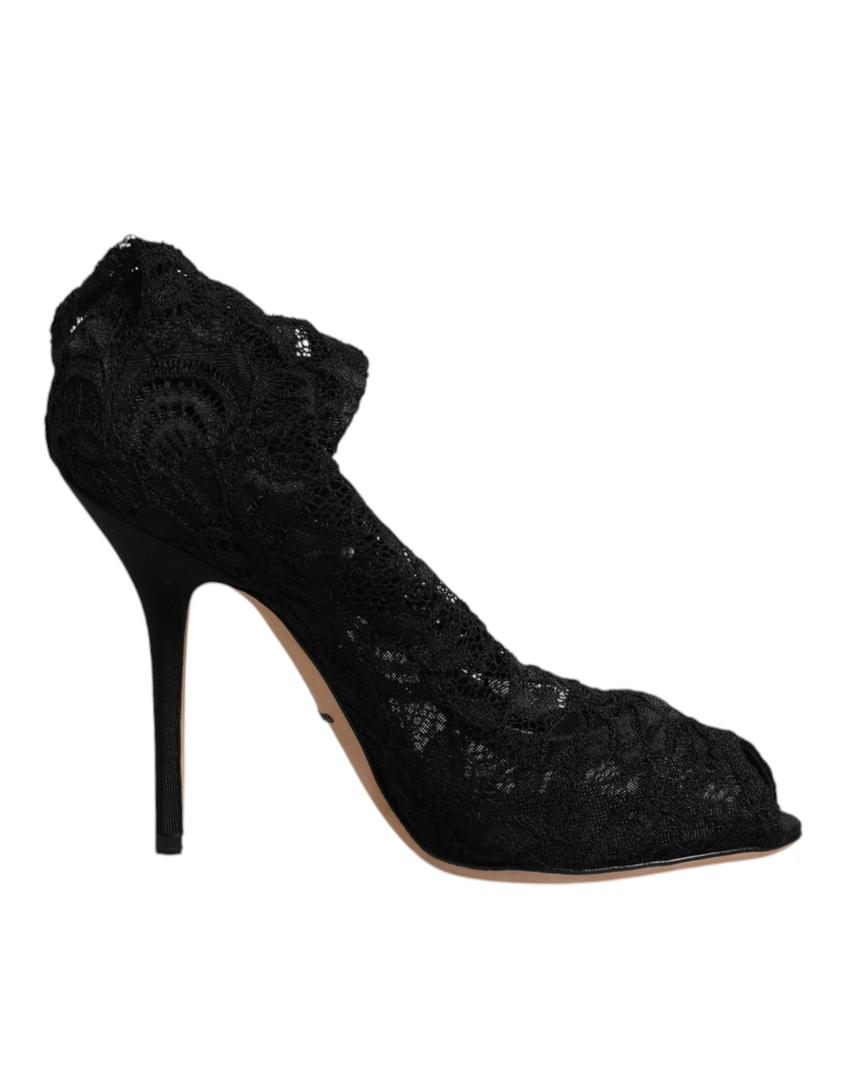 Bottines mi-mollet en dentelle noire extensible avec talons