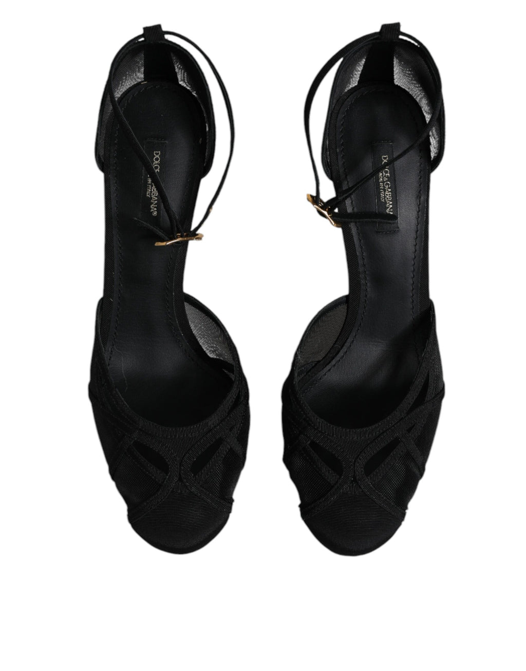 Escarpins à talons hauts en mesh noir avec bride de cheville