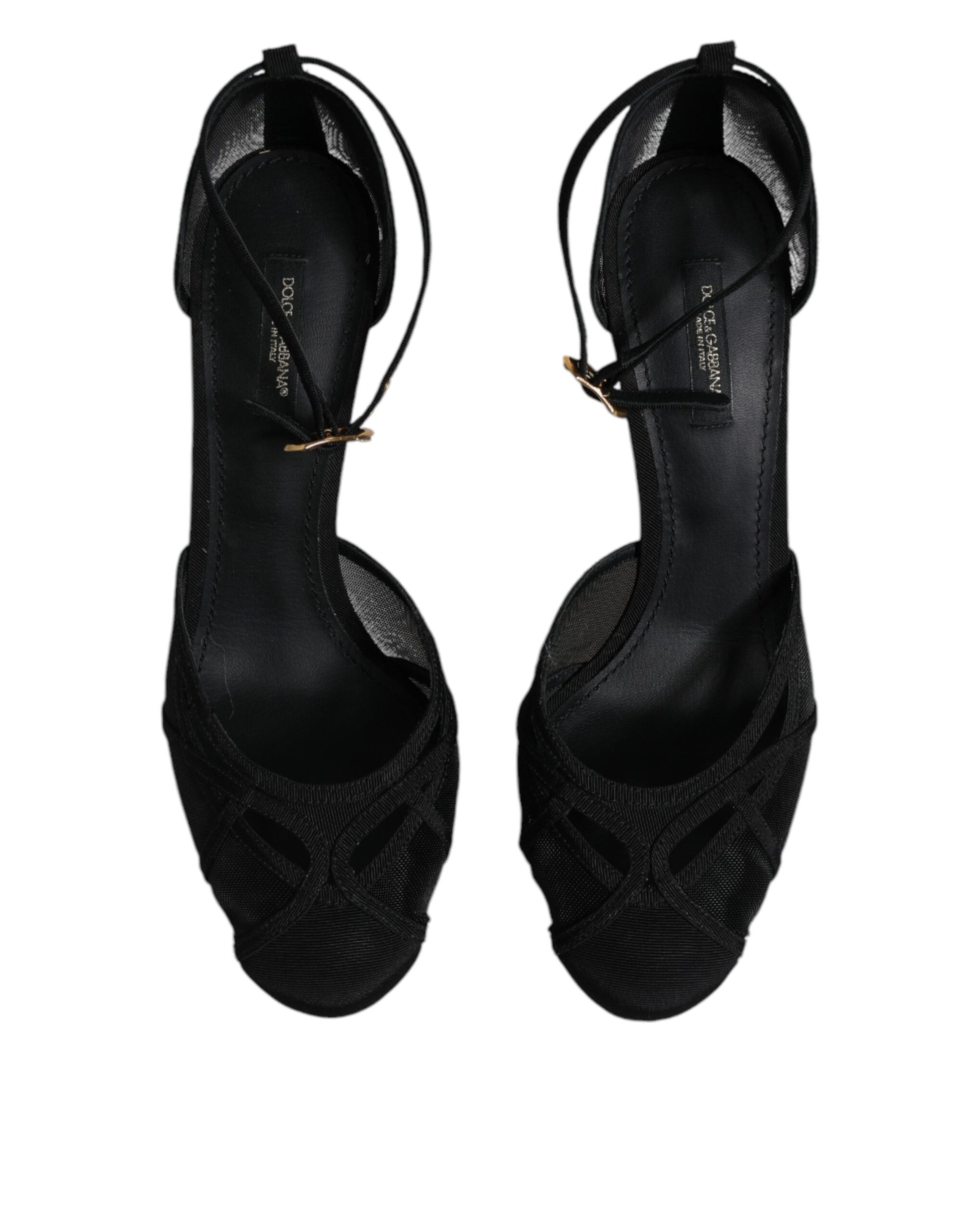 Escarpins à talons hauts en mesh noir avec bride de cheville