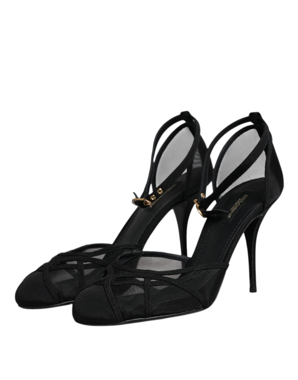 Escarpins à talons hauts en mesh noir avec bride de cheville