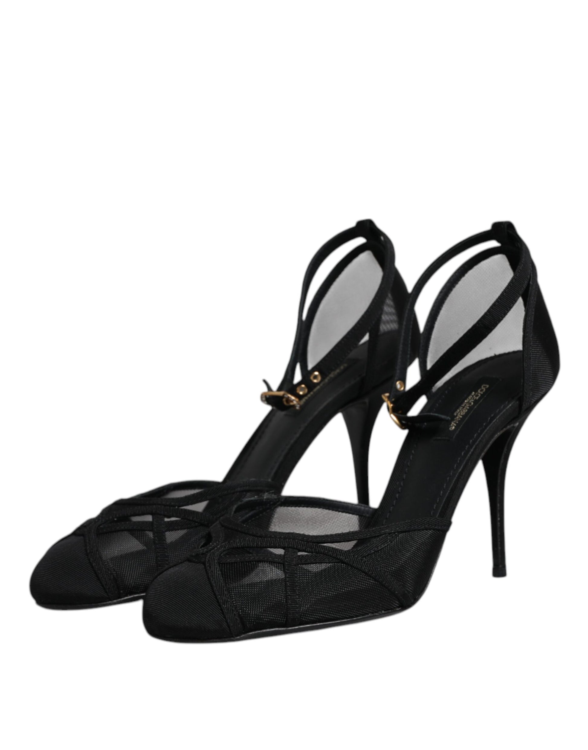 Escarpins à talons hauts en mesh noir avec bride de cheville