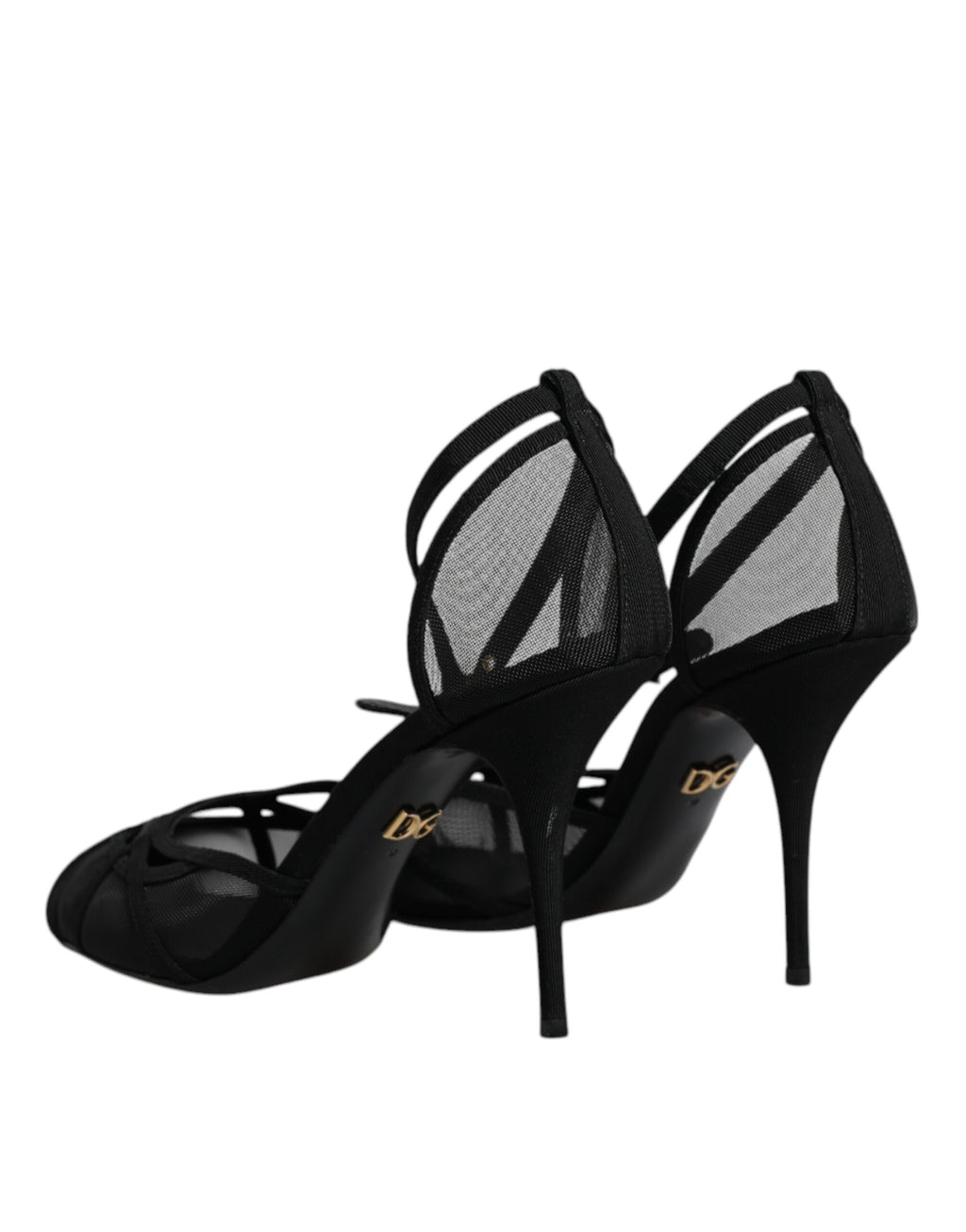 Escarpins à talons hauts en mesh noir avec bride de cheville