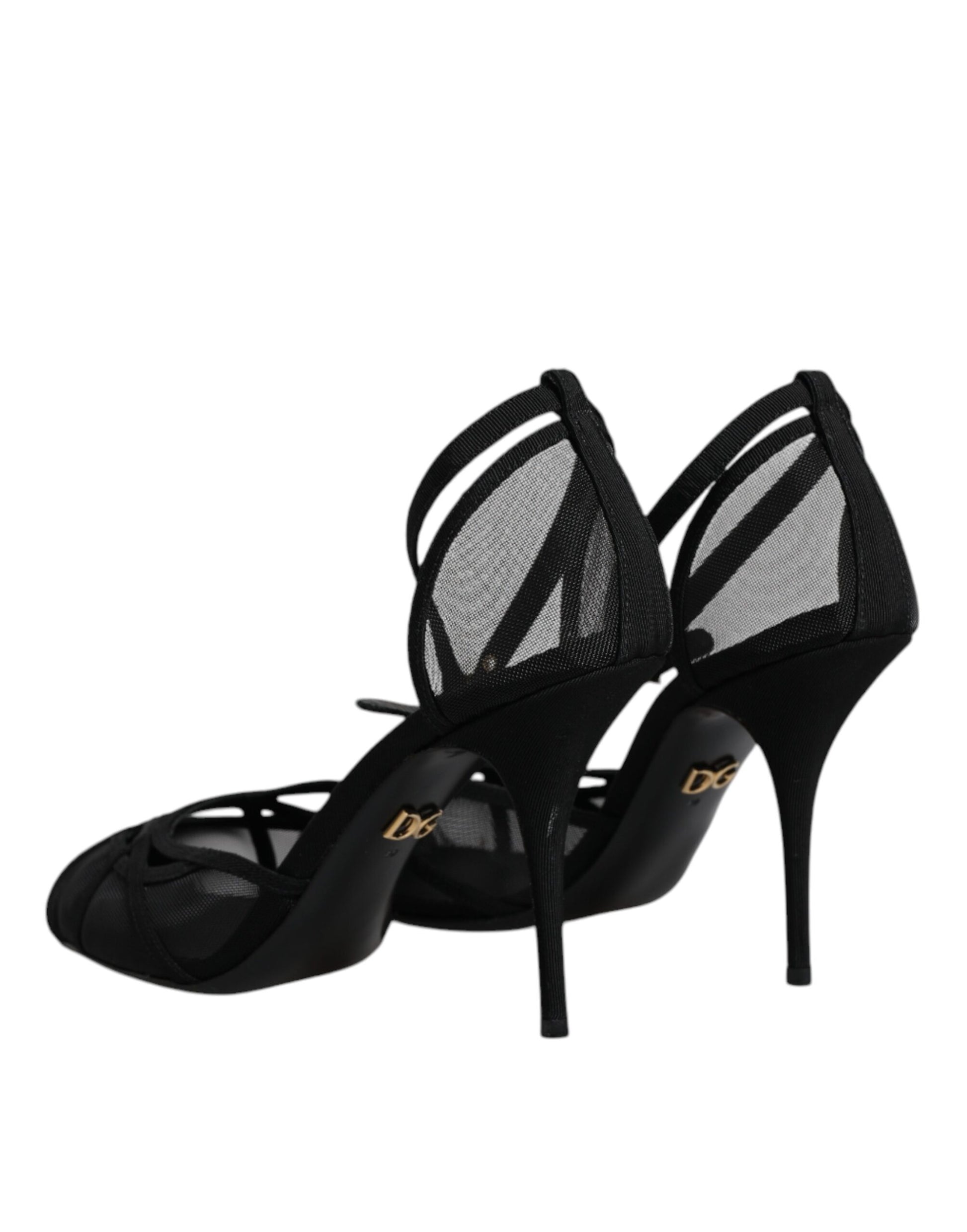 Escarpins à talons hauts en mesh noir avec bride de cheville
