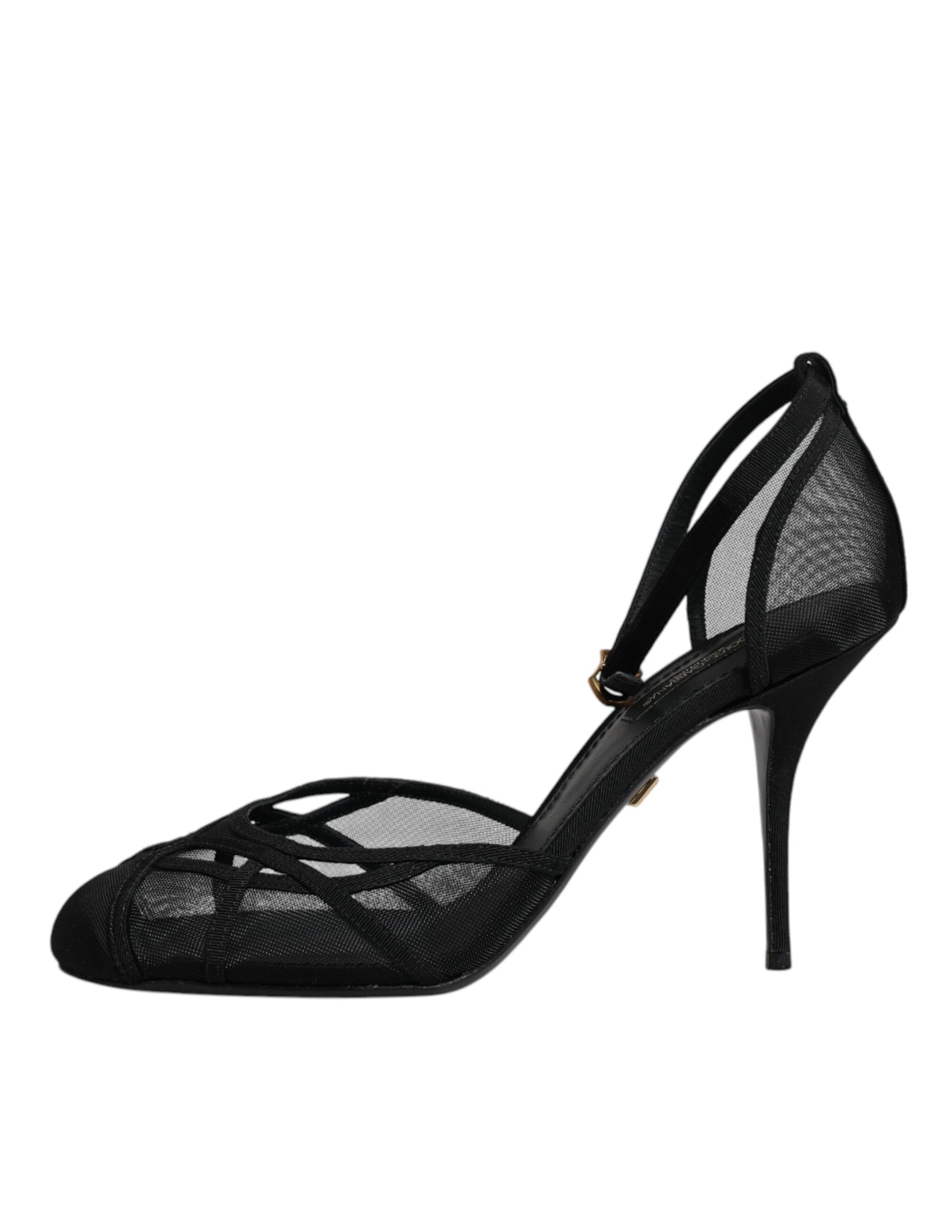 Escarpins à talons hauts en mesh noir avec bride de cheville