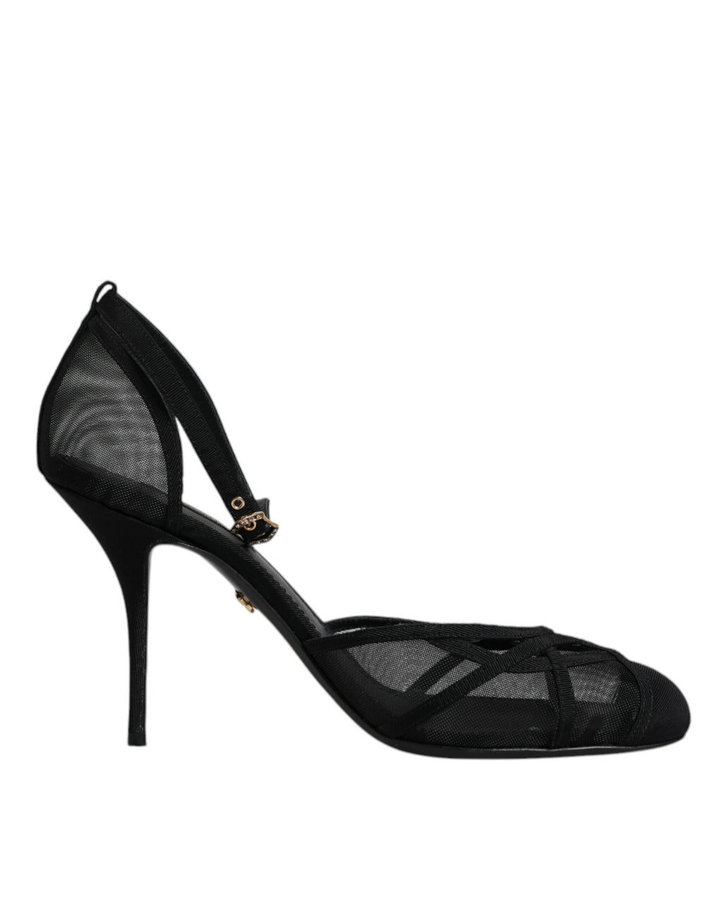 Escarpins à talons hauts en mesh noir avec bride de cheville