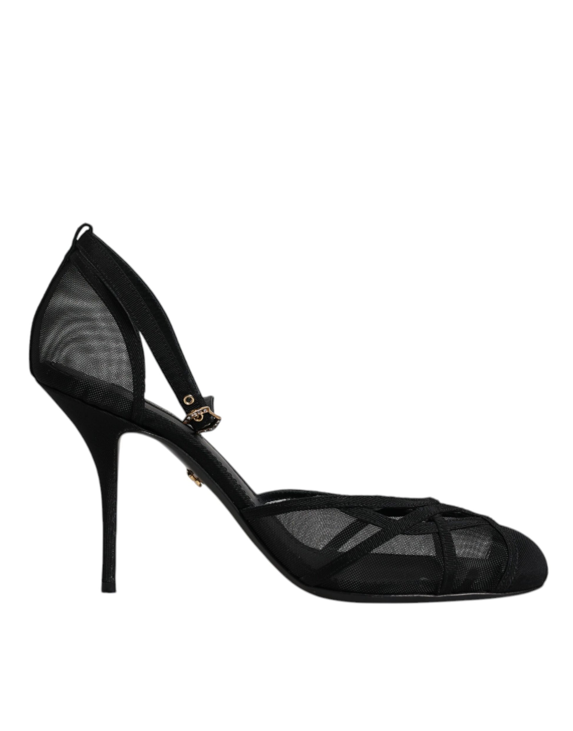 Escarpins à talons hauts en mesh noir avec bride de cheville