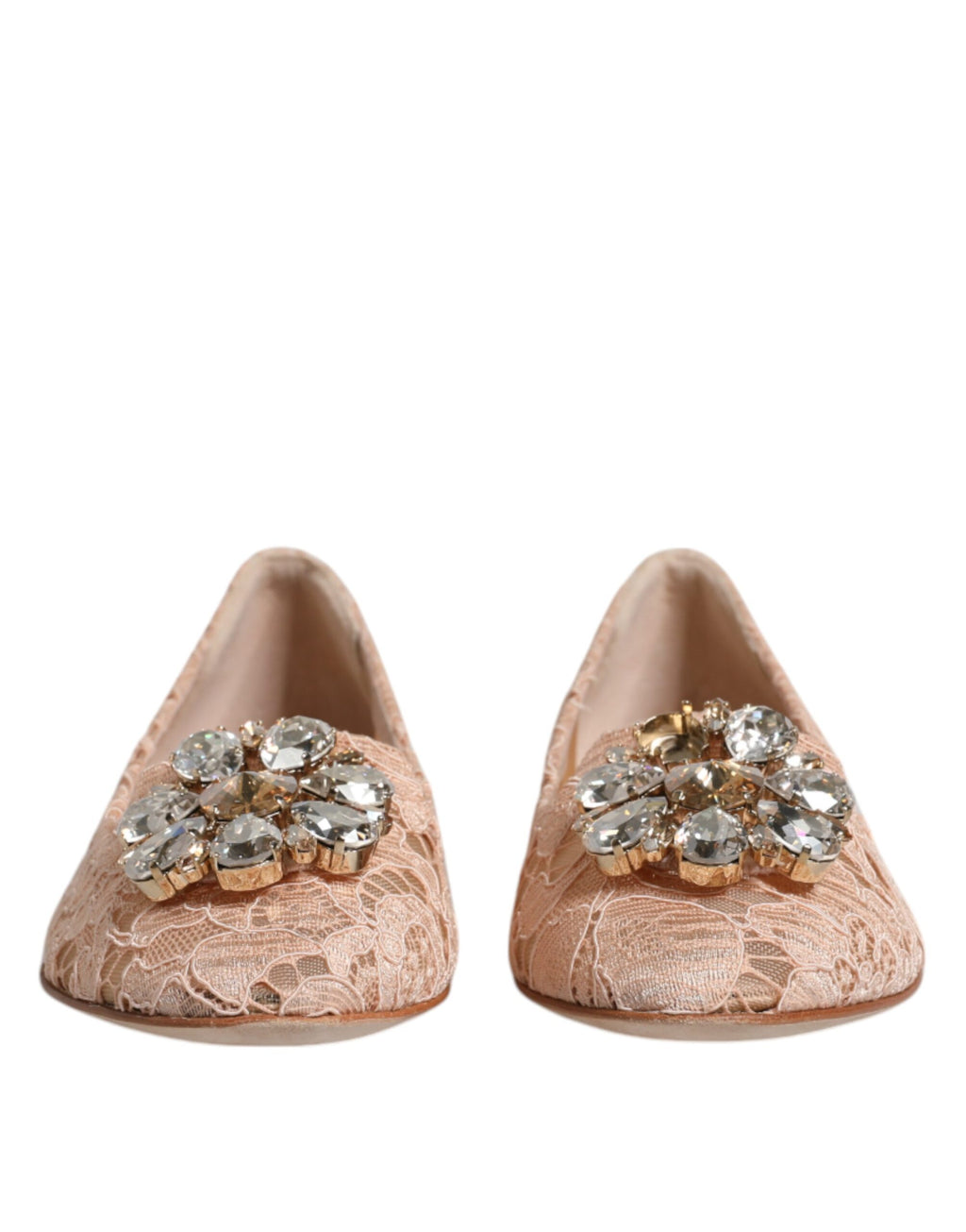 Boutures plates ballerines en dentelle beige avec cristaux