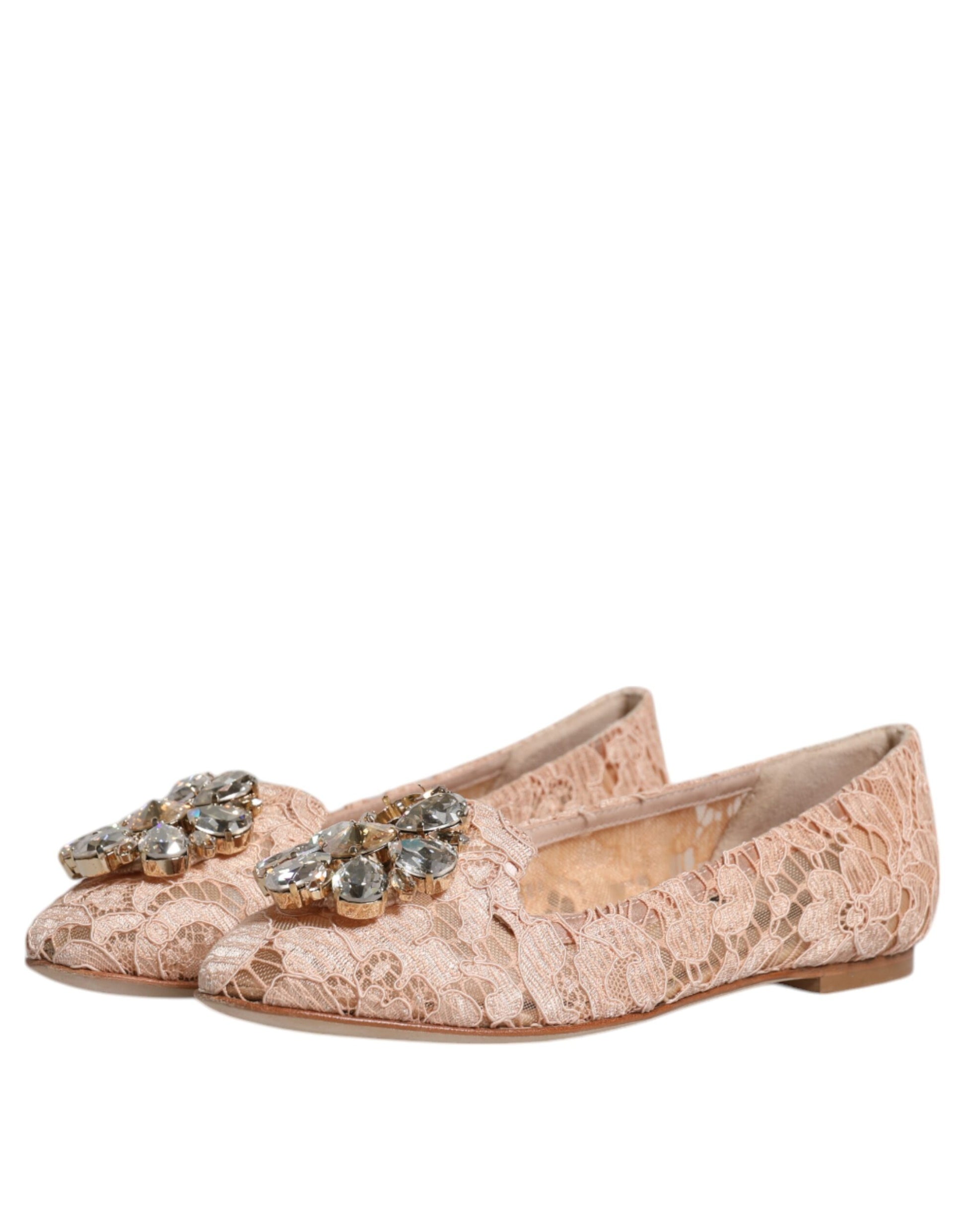 Boutures plates ballerines en dentelle beige avec cristaux