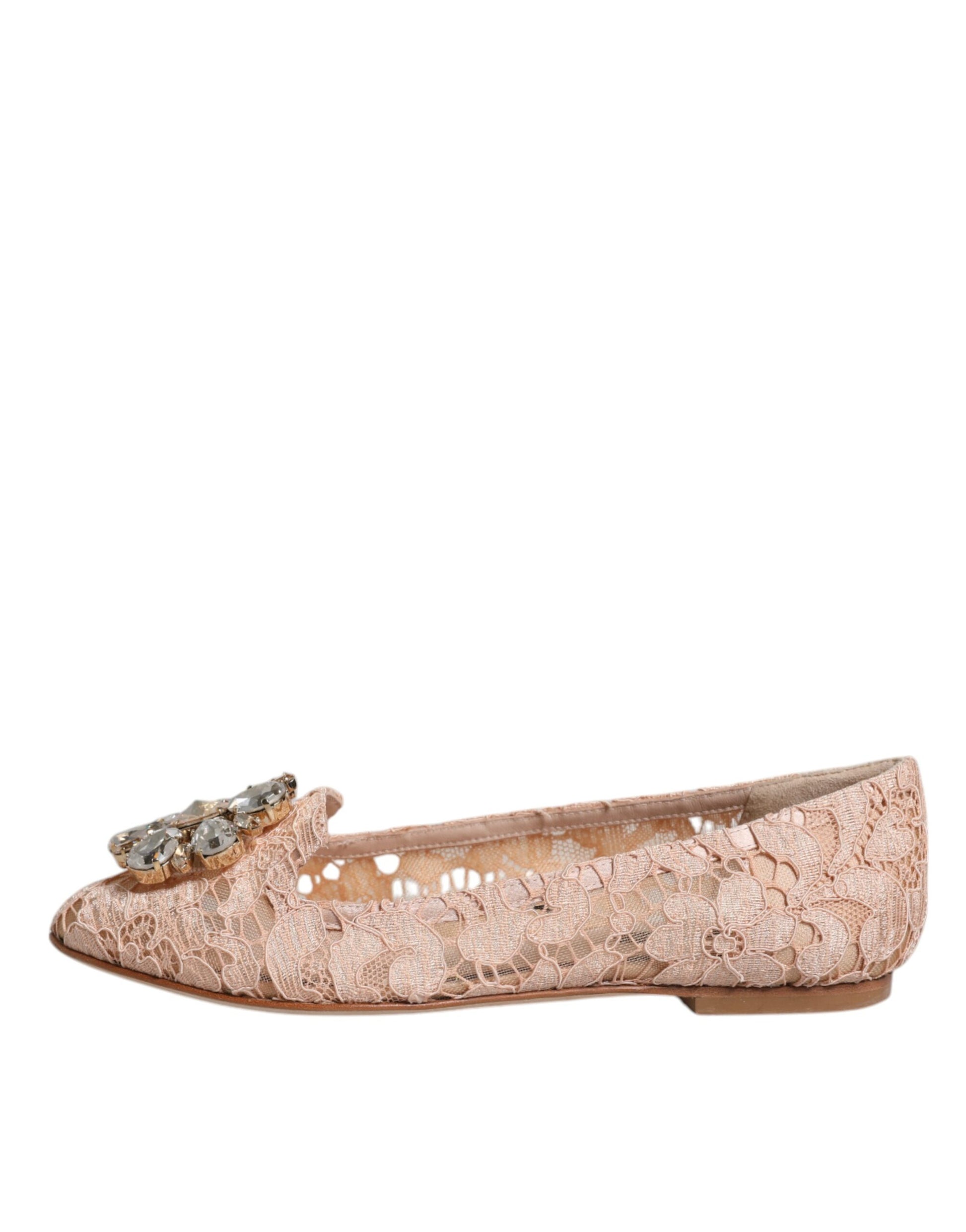 Boutures plates ballerines en dentelle beige avec cristaux