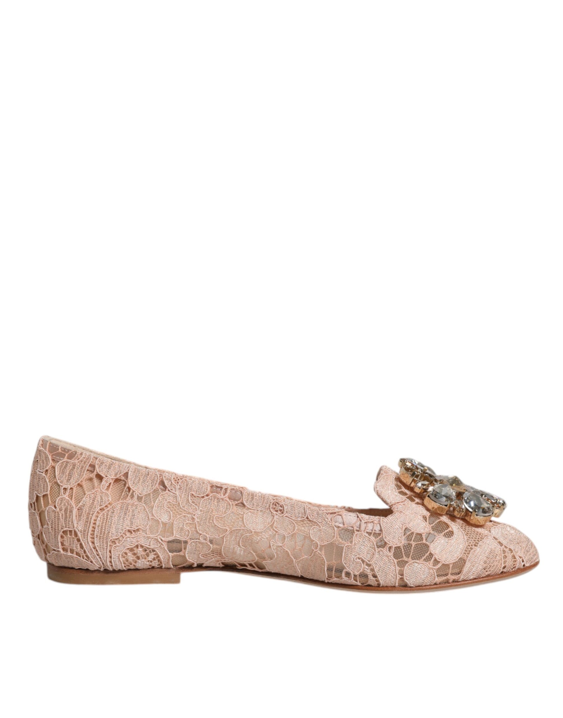 Boutures plates ballerines en dentelle beige avec cristaux