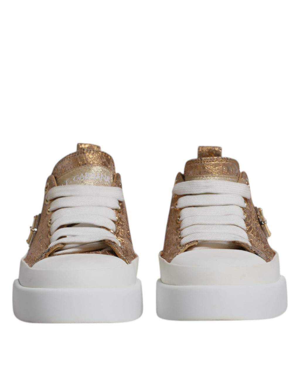 Sneakers basses blanches et or avec logo