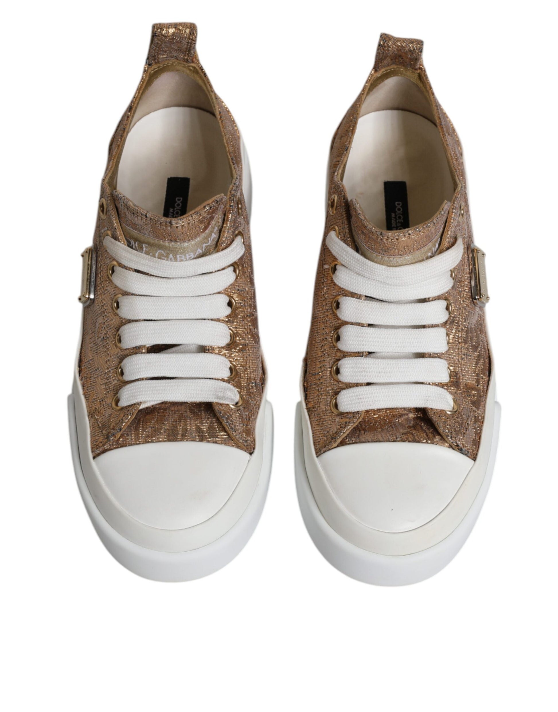 Sneakers basses blanches et or avec logo