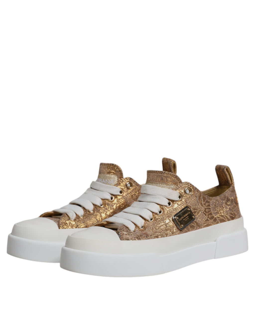 Sneakers basses blanches et or avec logo
