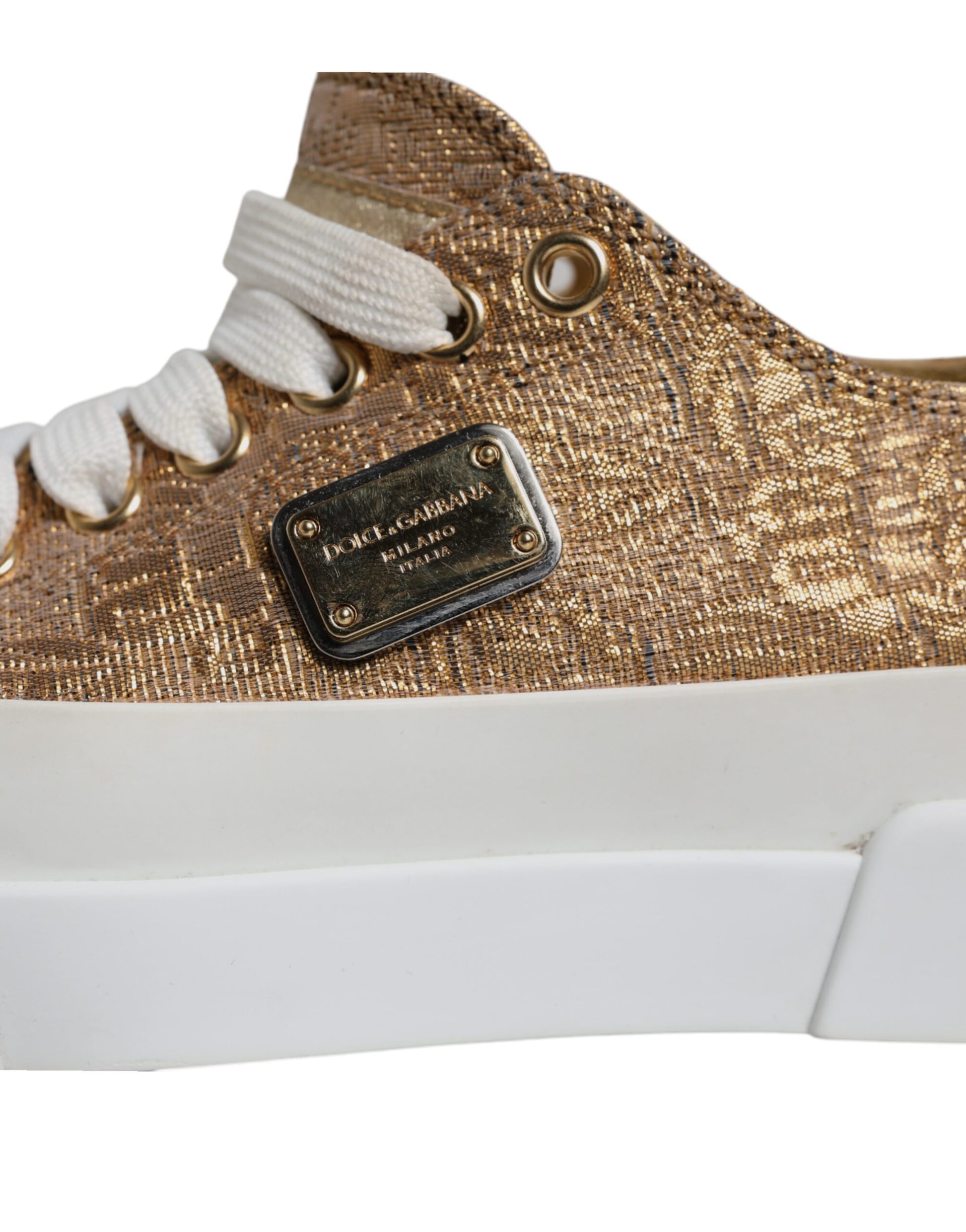 Sneakers basses blanches et or avec logo