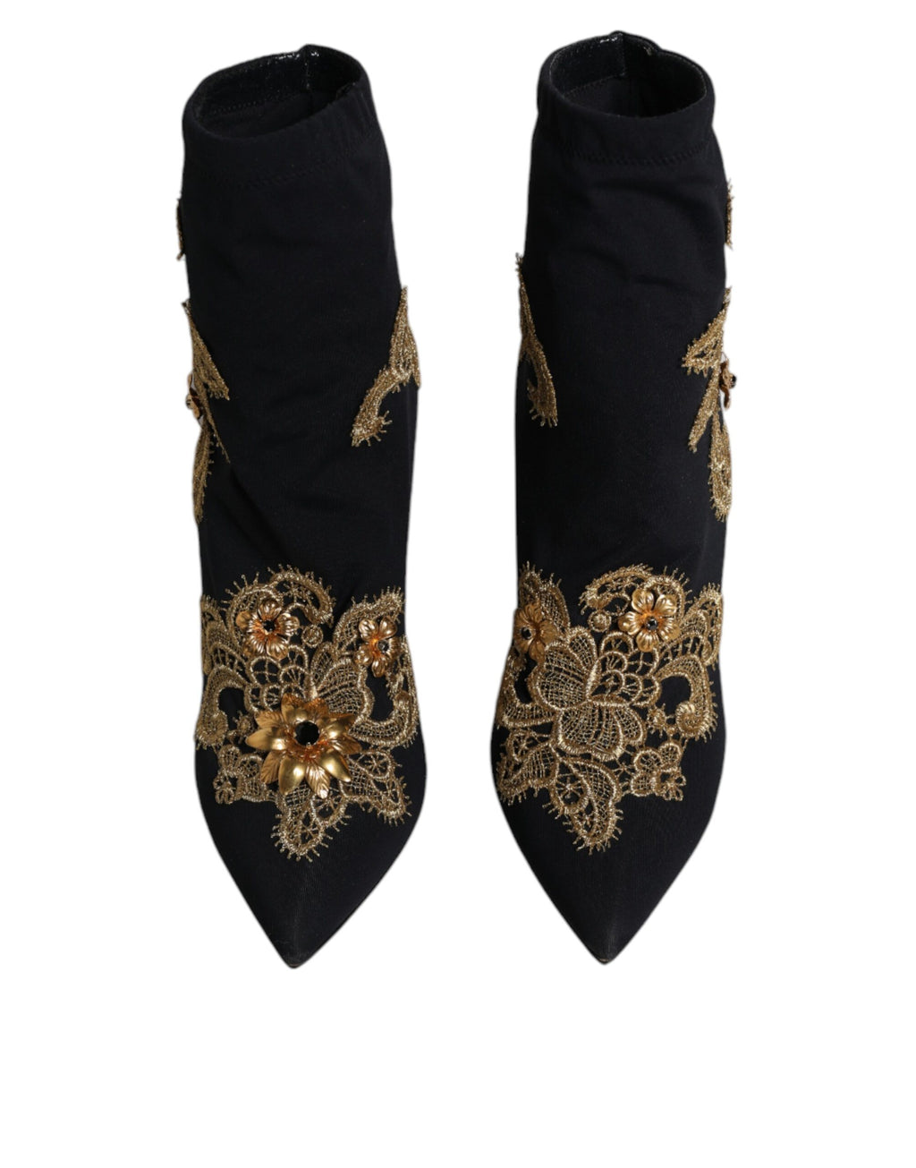 Bottines plates à broderies noires et dorées