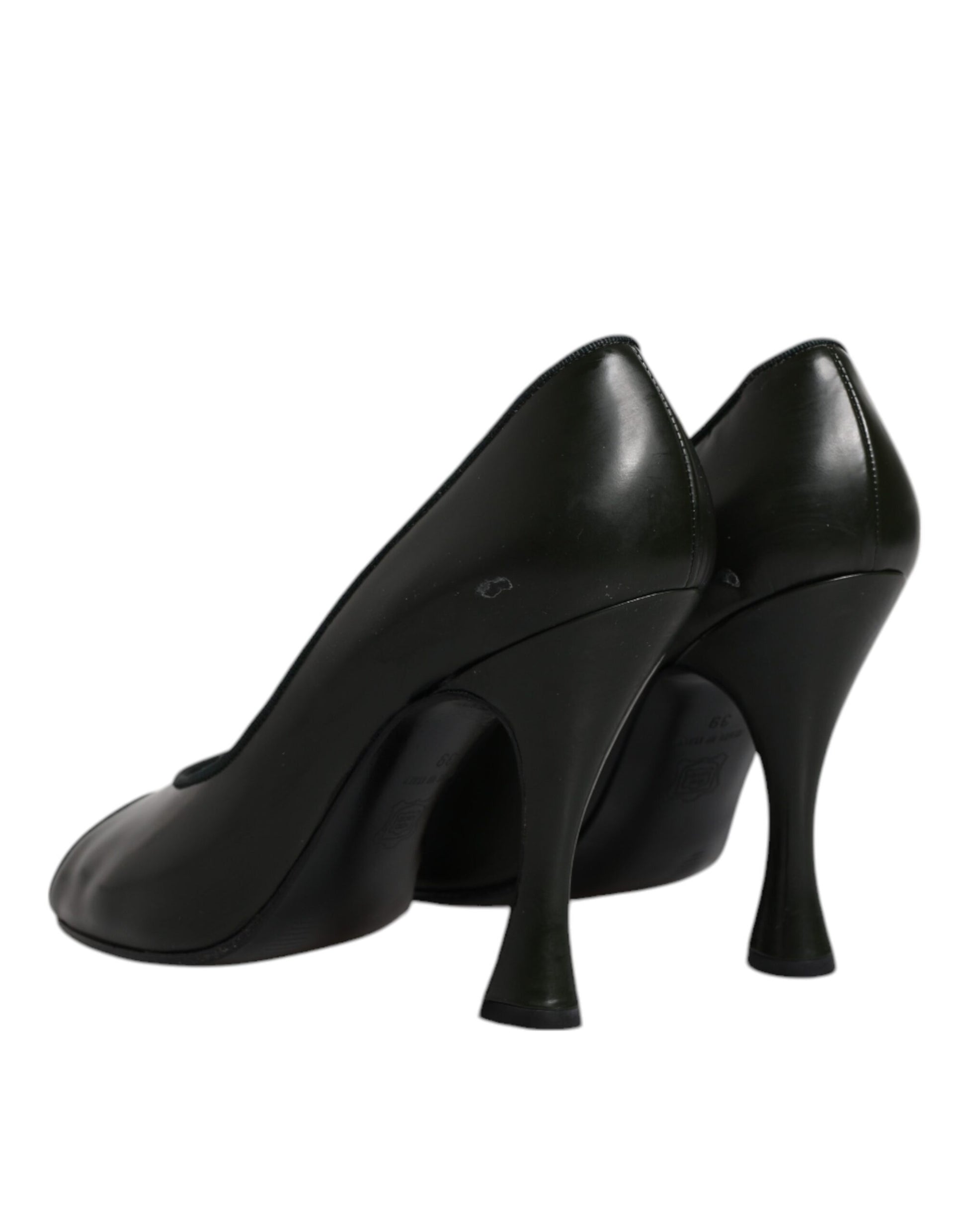 Escarpins à talons hauts en cuir vert à bout ouvert
