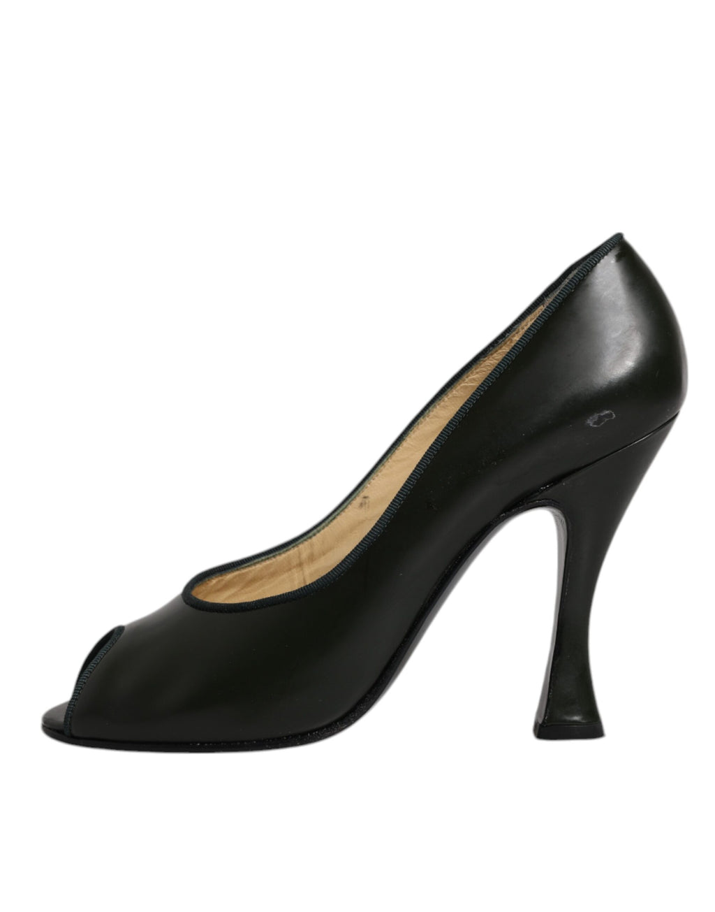 Escarpins à talons hauts en cuir vert à bout ouvert