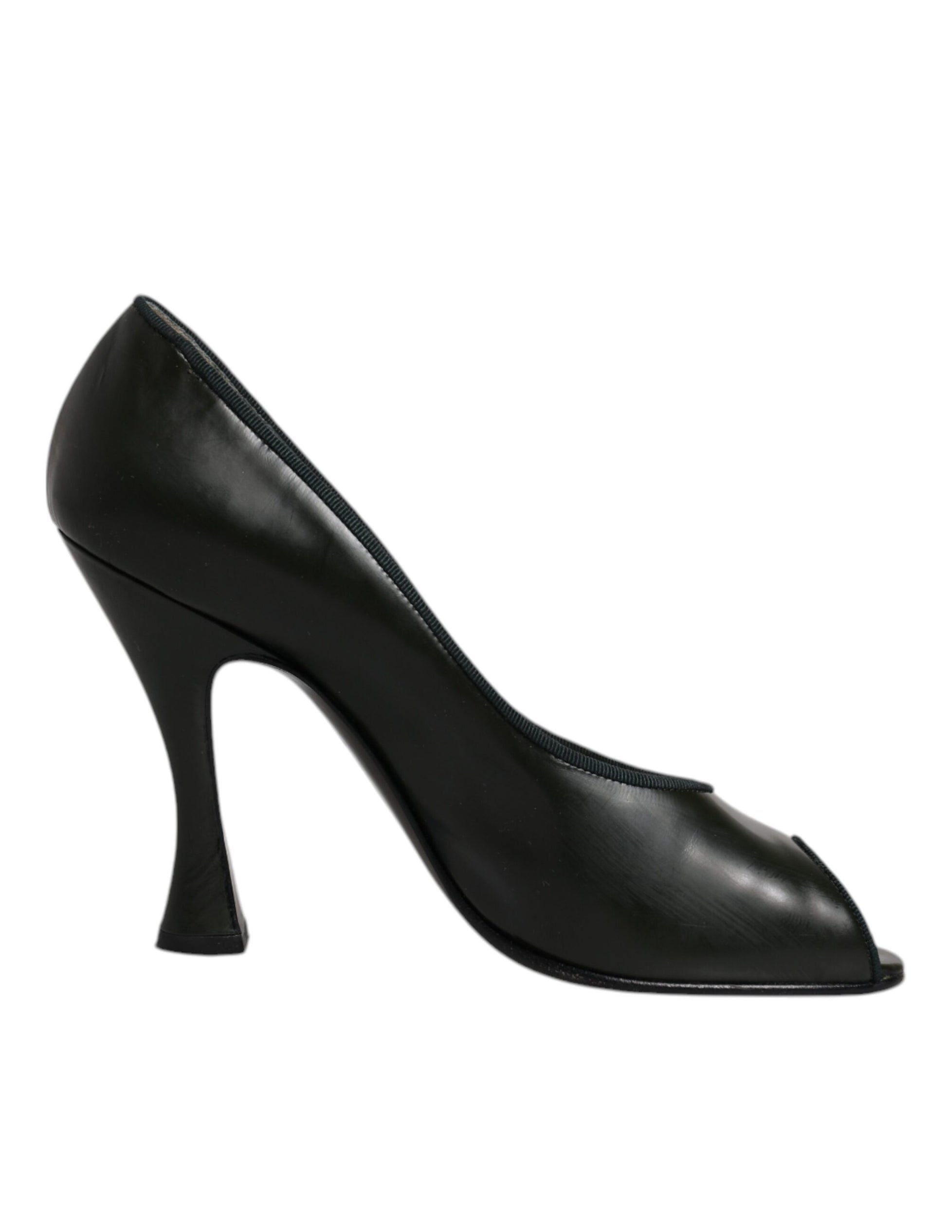 Escarpins à talons hauts en cuir vert à bout ouvert