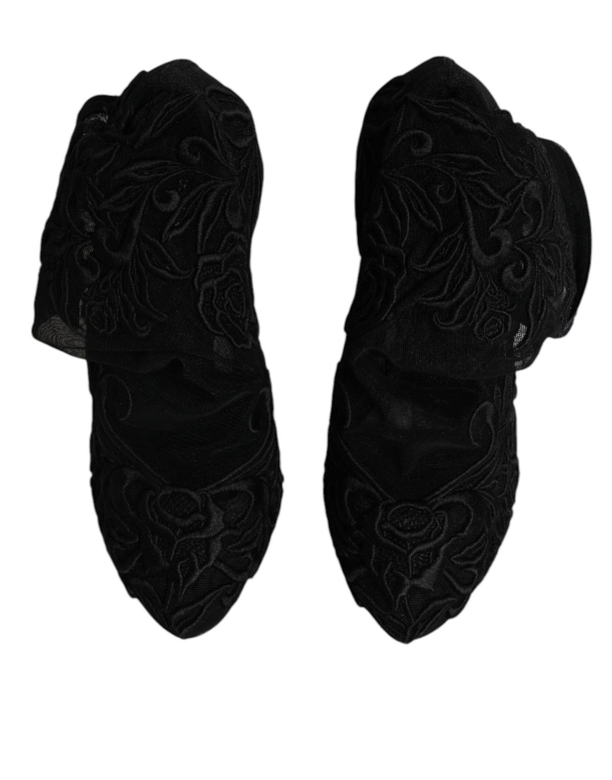 Bottines mi-mollet en tulle noir extensible avec talons