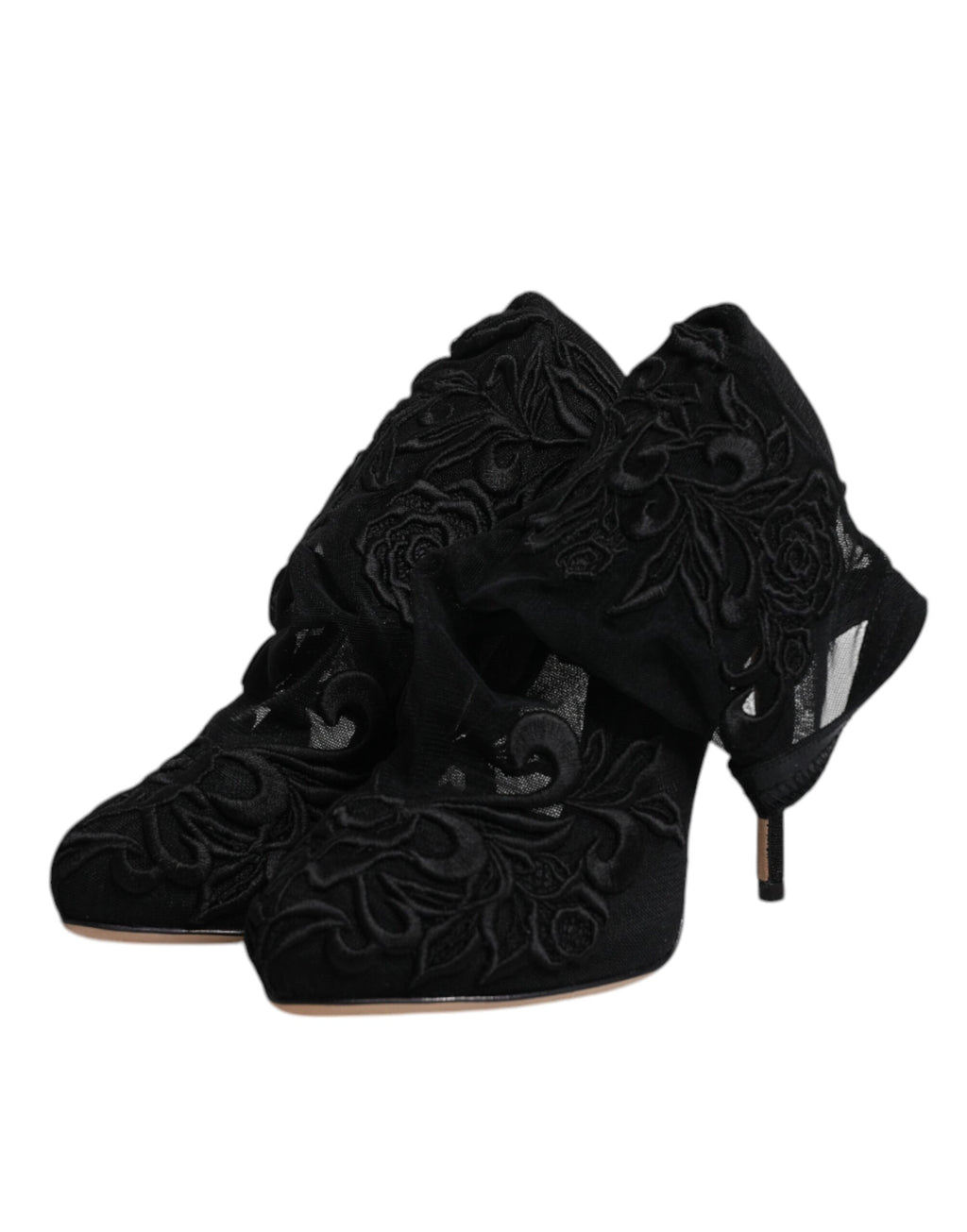 Bottines mi-mollet en tulle noir extensible avec talons