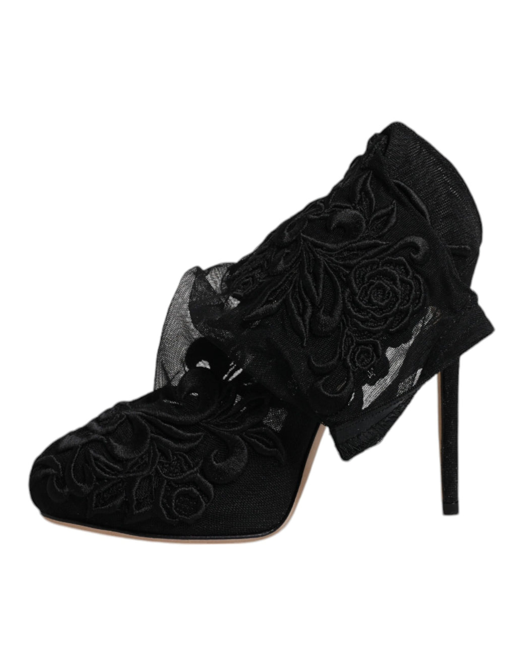 Bottines mi-mollet en tulle noir extensible avec talons