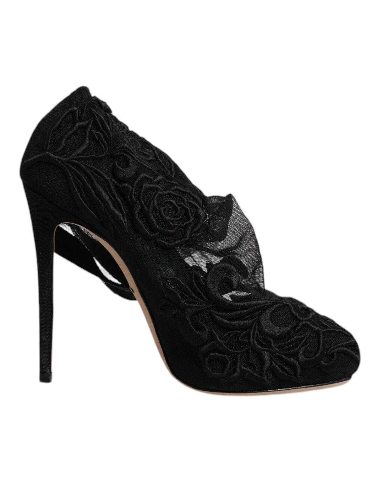 Bottines mi-mollet en tulle noir extensible avec talons