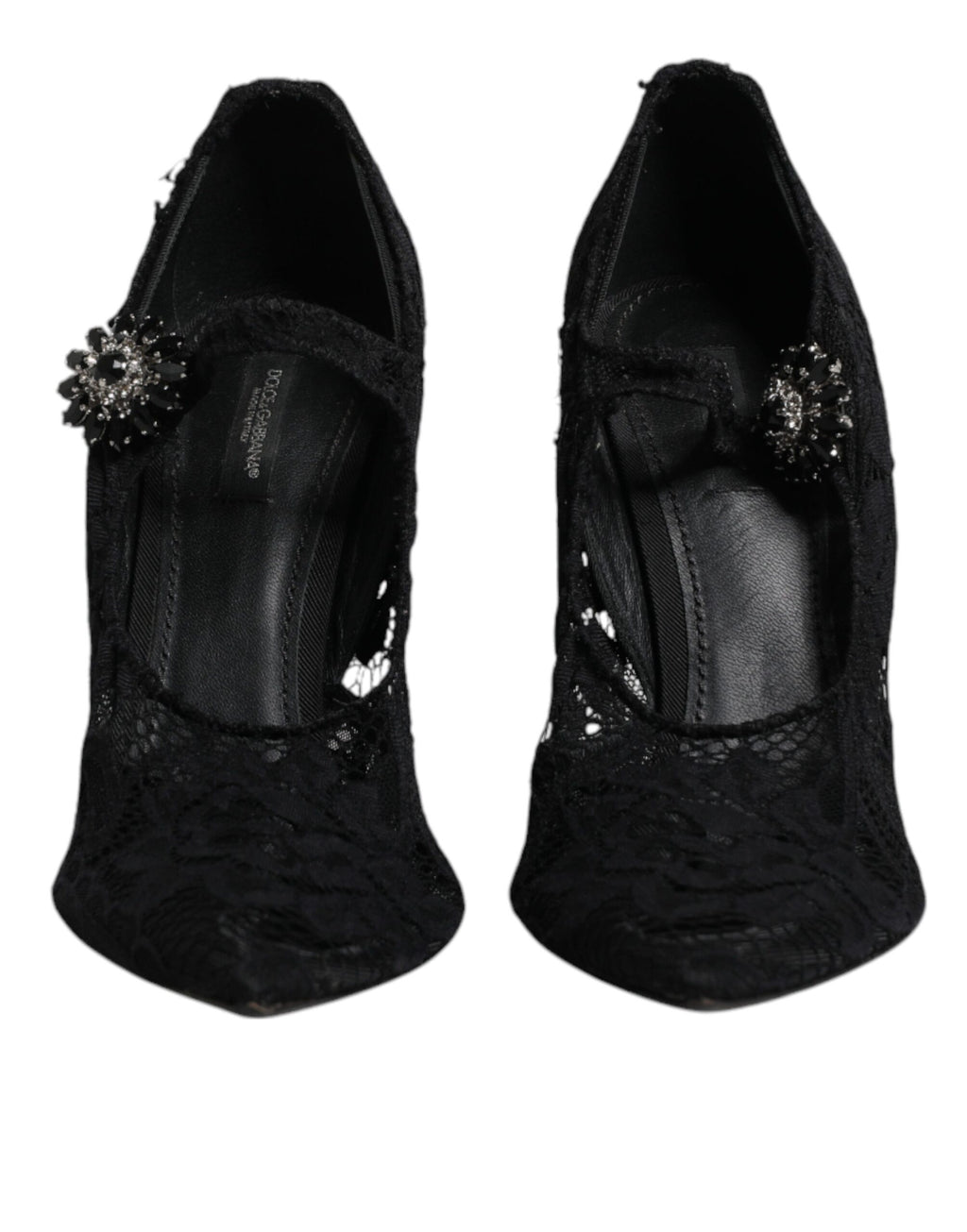 Escarpins Mary Jane en dentelle noire et cristaux