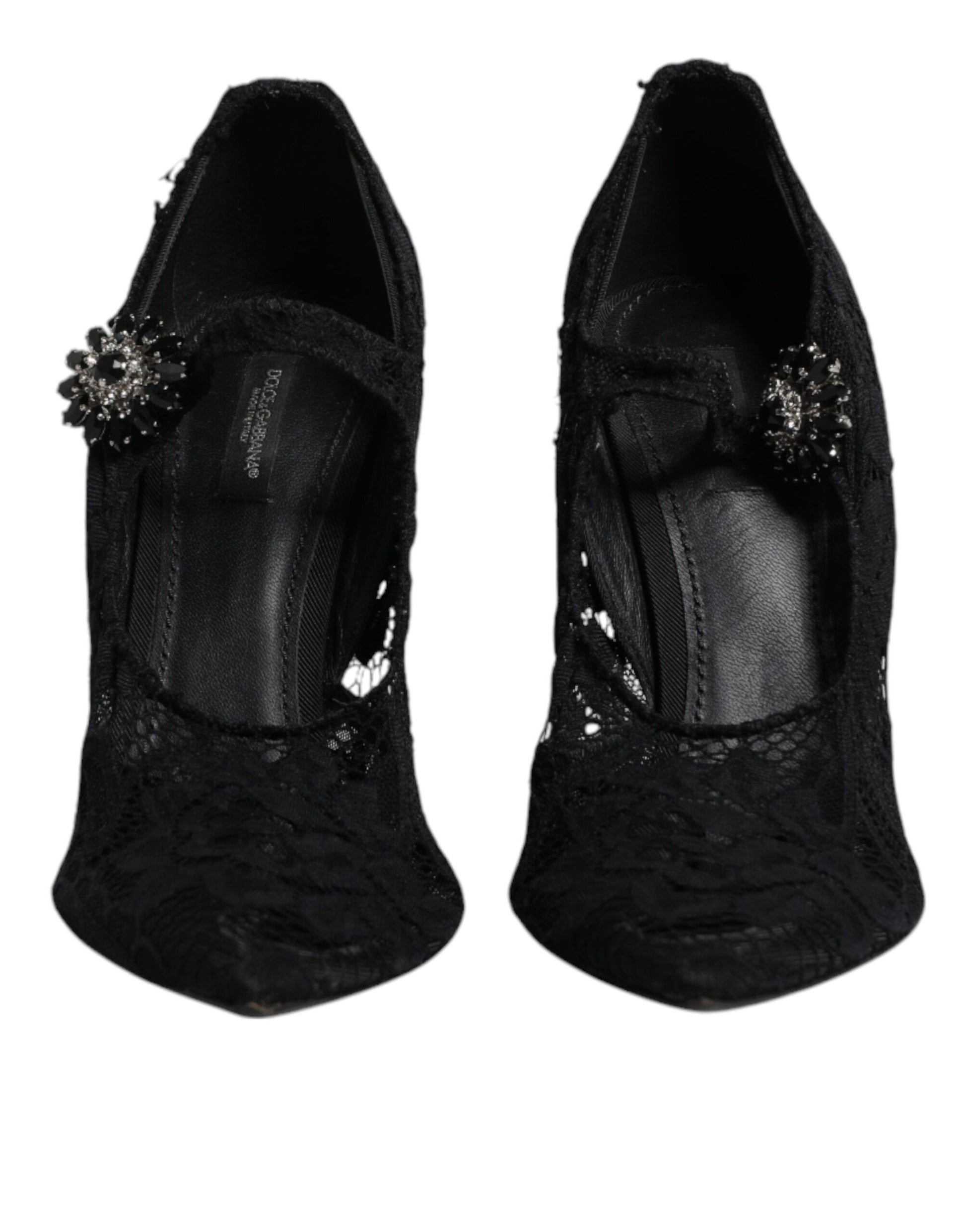 Escarpins Mary Jane en dentelle noire et cristaux