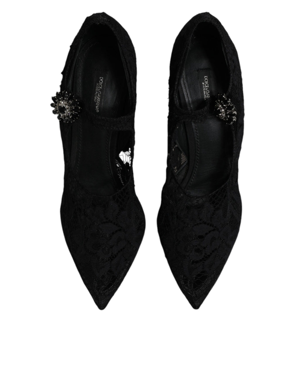 Escarpins Mary Jane en dentelle noire et cristaux