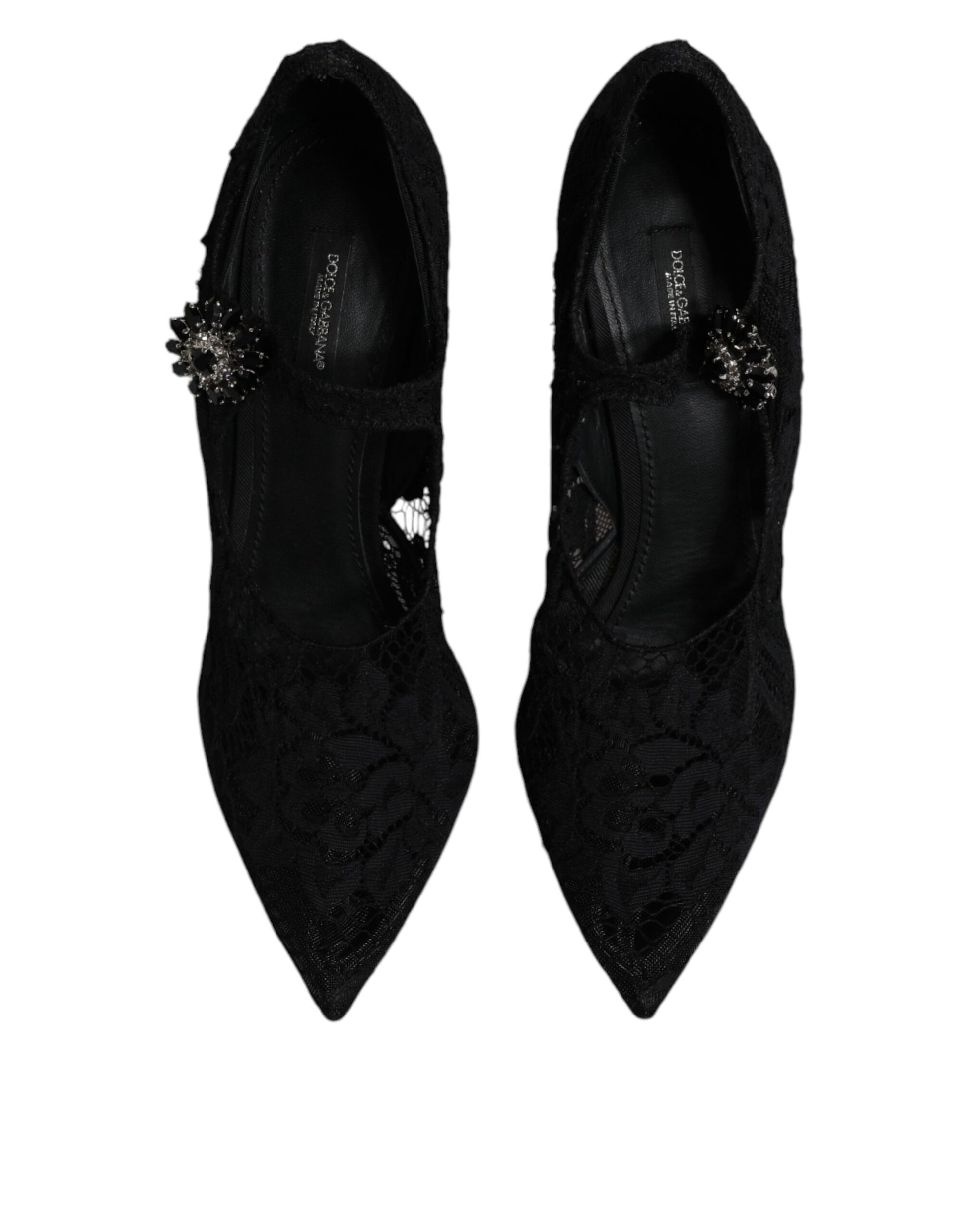 Escarpins Mary Jane en dentelle noire et cristaux