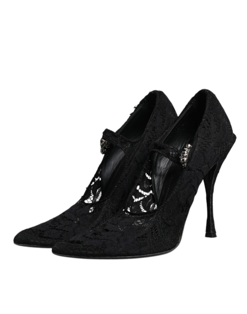 Escarpins Mary Jane en dentelle noire et cristaux