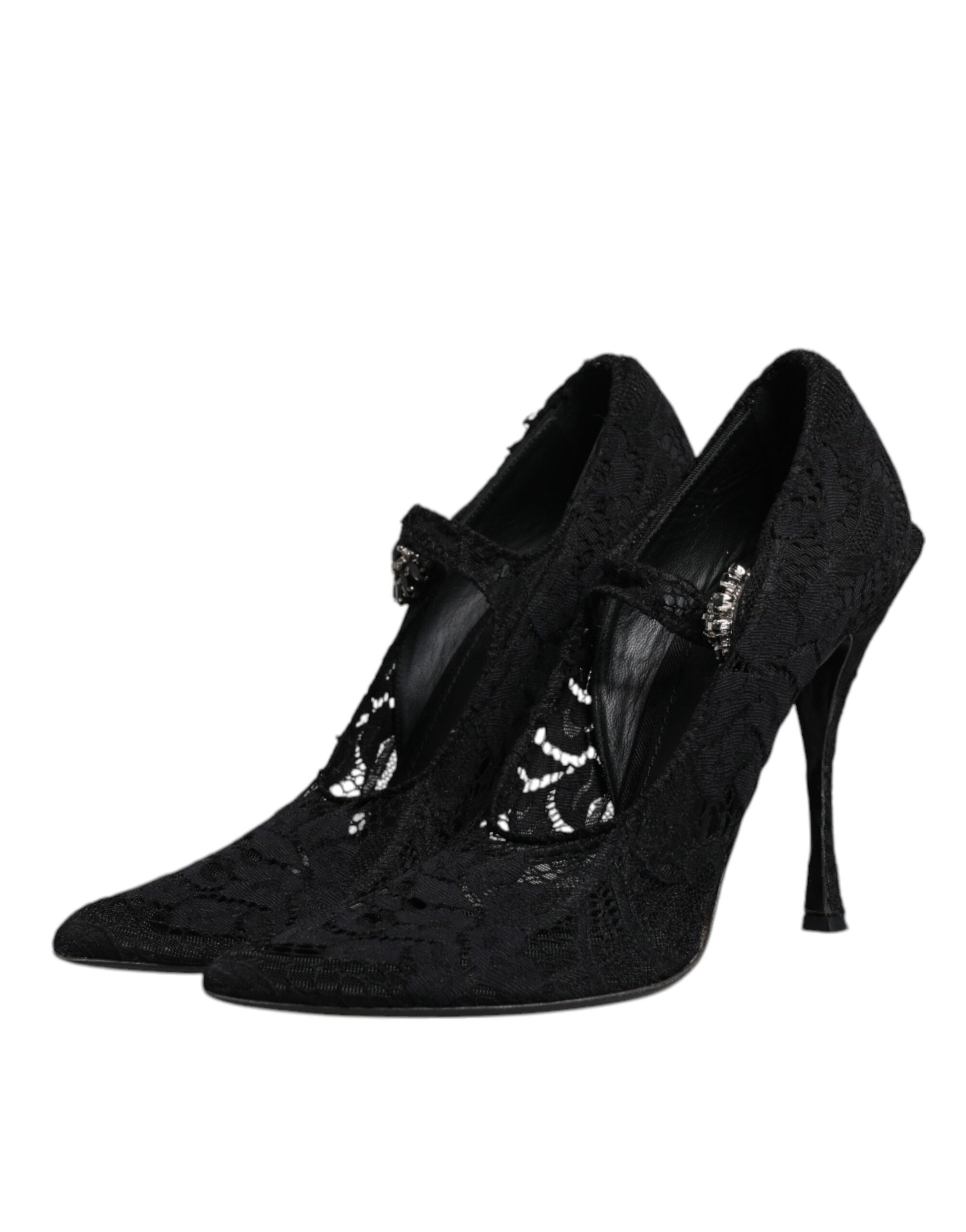 Escarpins Mary Jane en dentelle noire et cristaux