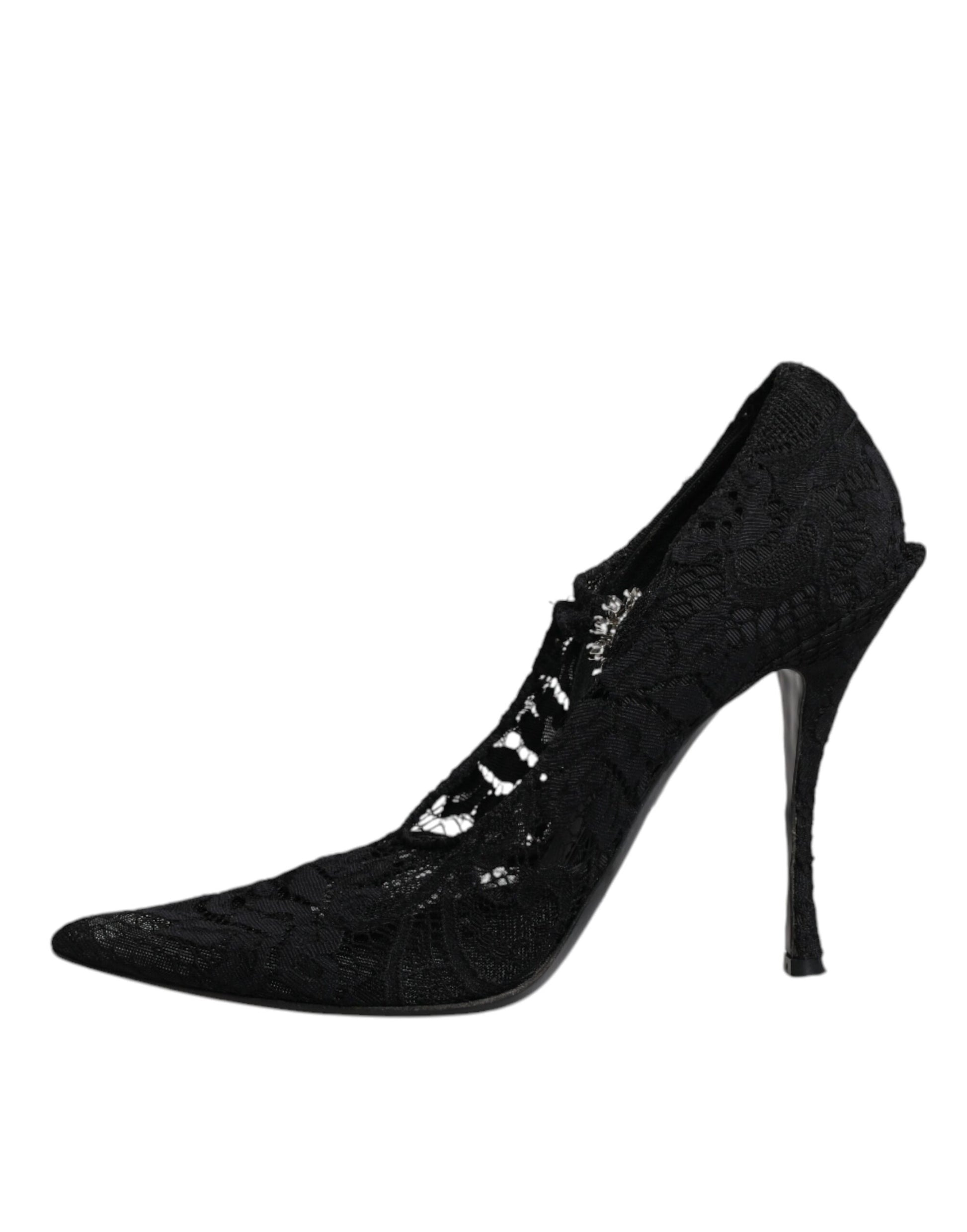 Escarpins Mary Jane en dentelle noire et cristaux