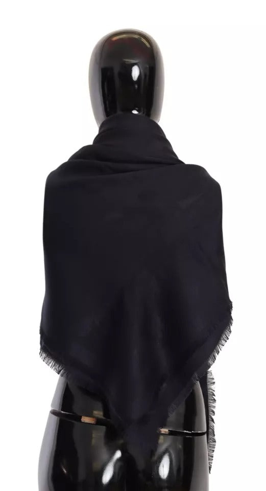 Écharpe en soie et laine noire à franges
