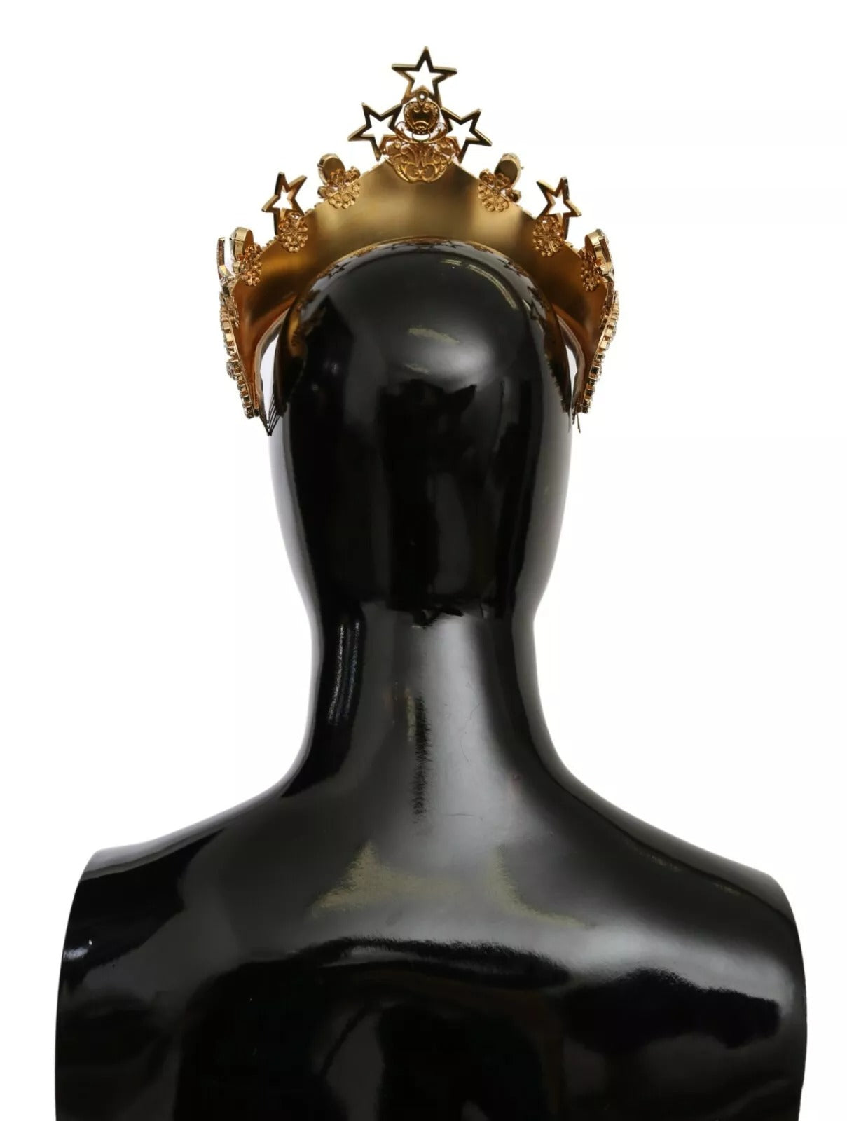 Couronne, diadème, logo en strass, cristal doré, étoile.