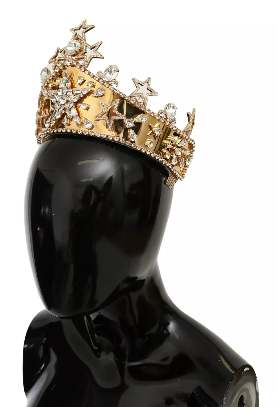 Couronne, diadème, logo en strass, cristal doré, étoile.