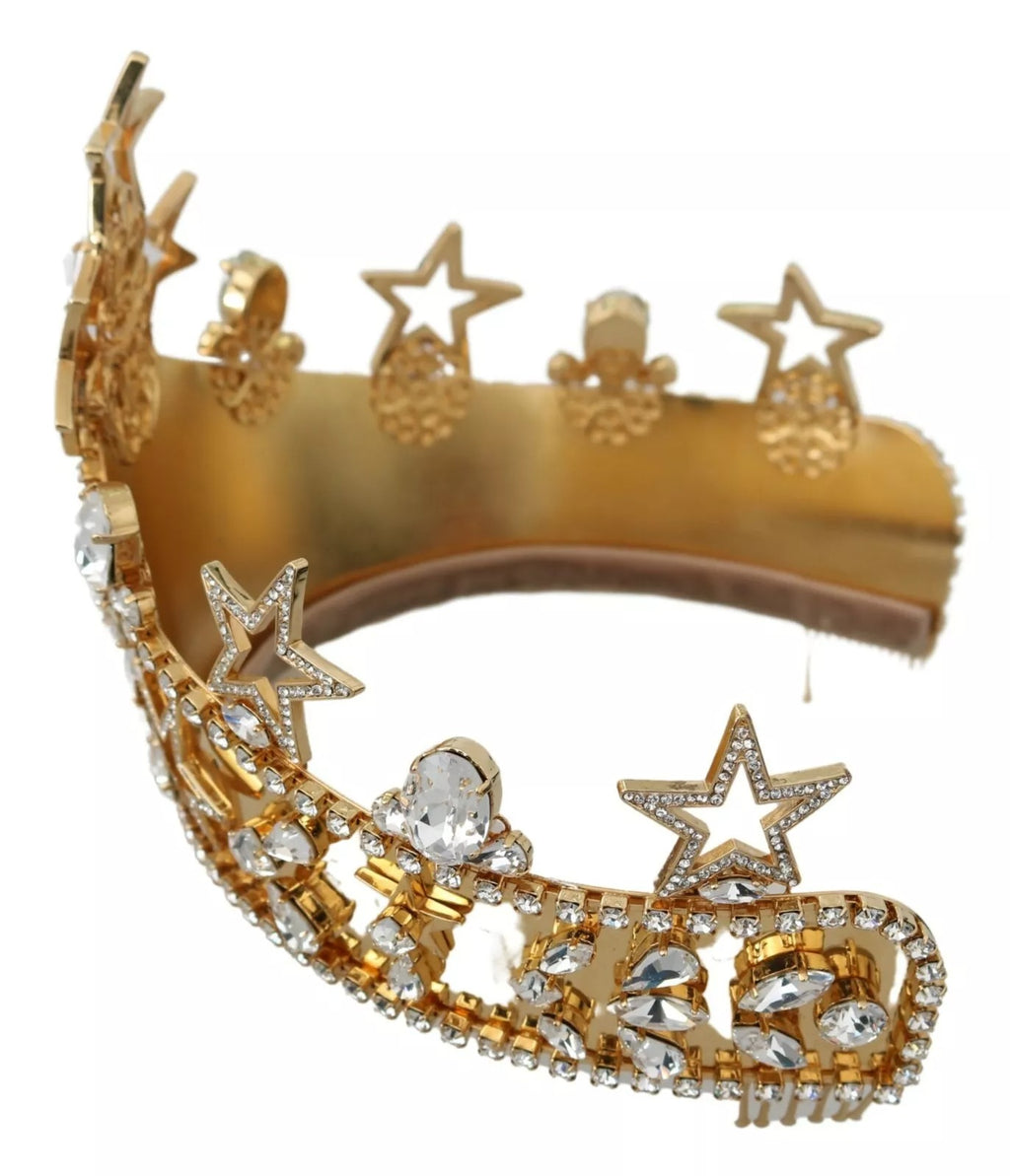 Couronne, diadème, logo en strass, cristal doré, étoile.