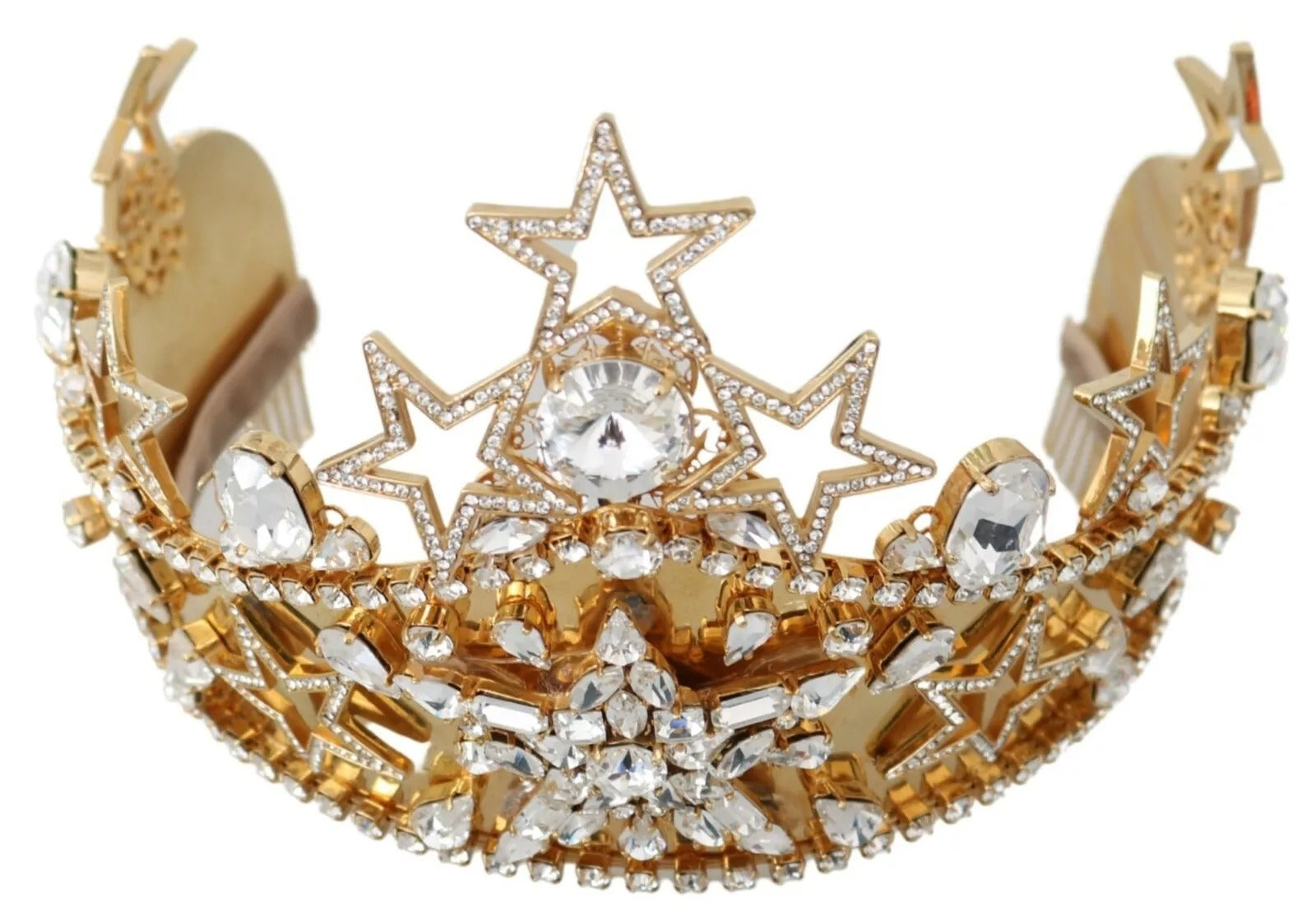 Couronne, diadème, logo en strass, cristal doré, étoile.