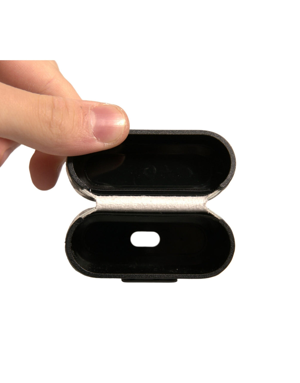 Étui Airpods en cuir noir et blanc avec logo en relief