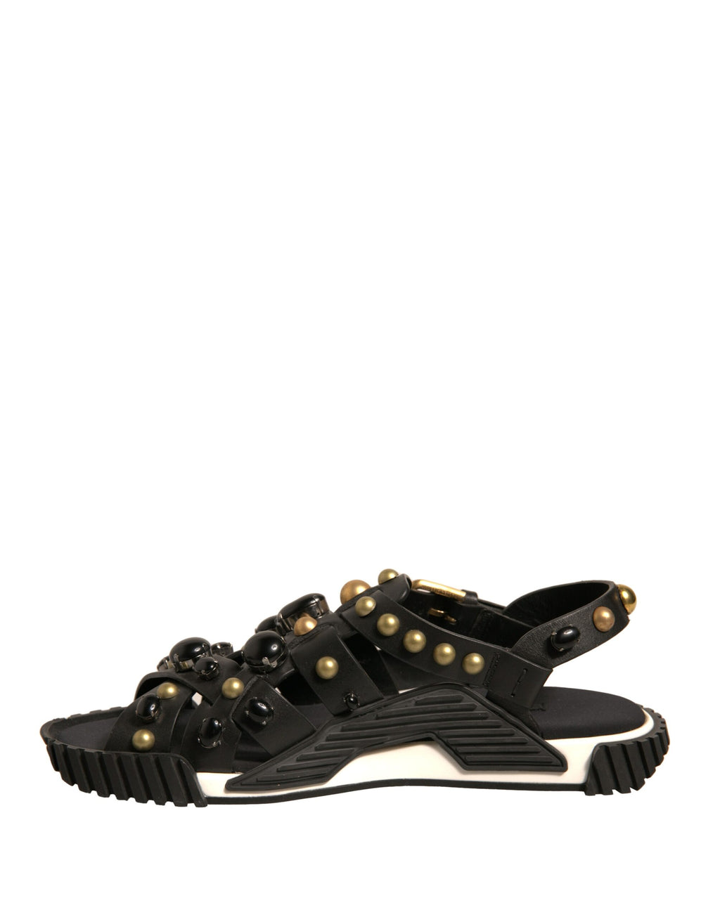 Sandales compensées en cuir noir avec clous
