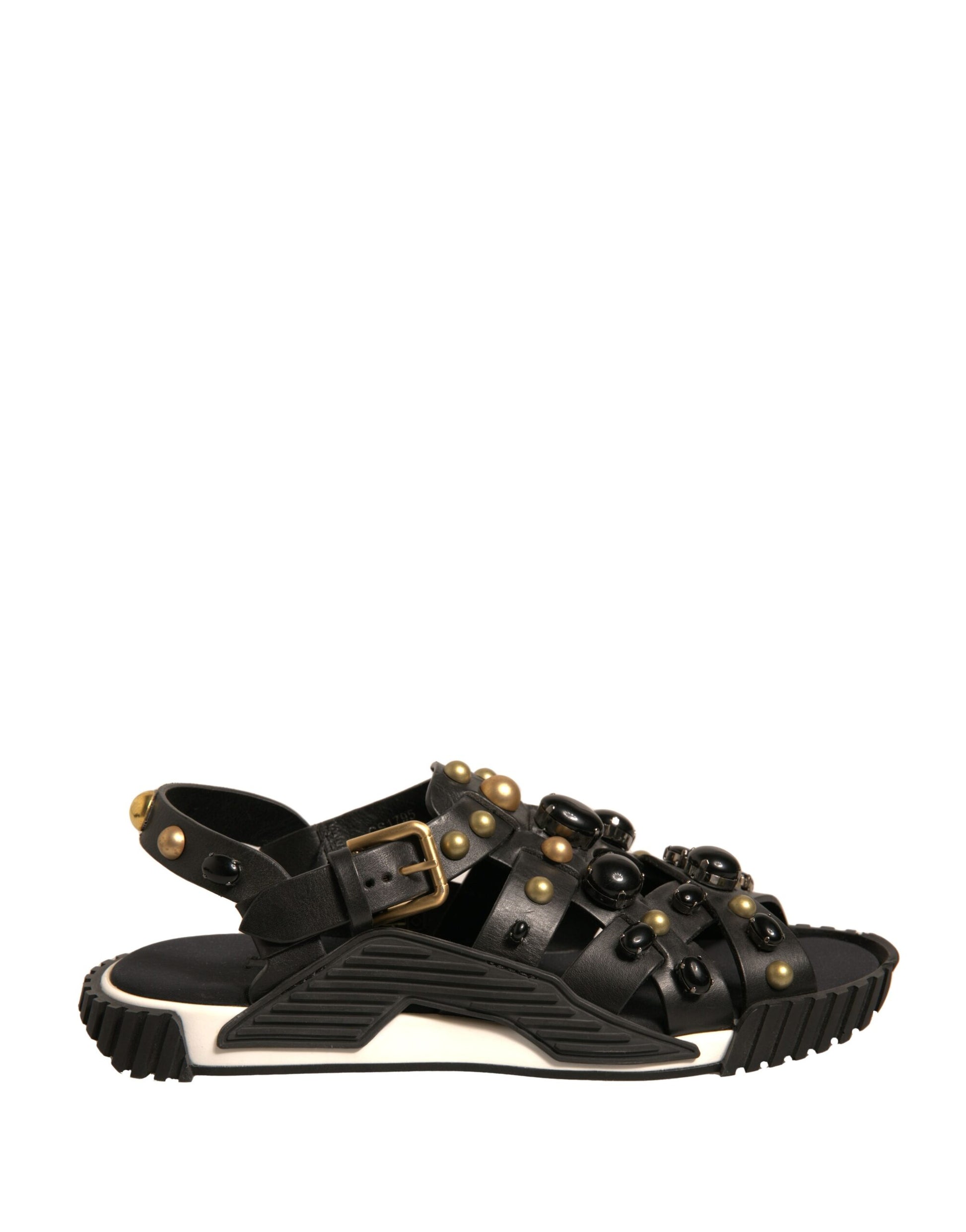 Sandales compensées en cuir noir avec clous