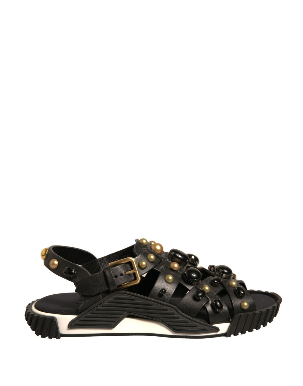 Sandales compensées en cuir noir avec clous