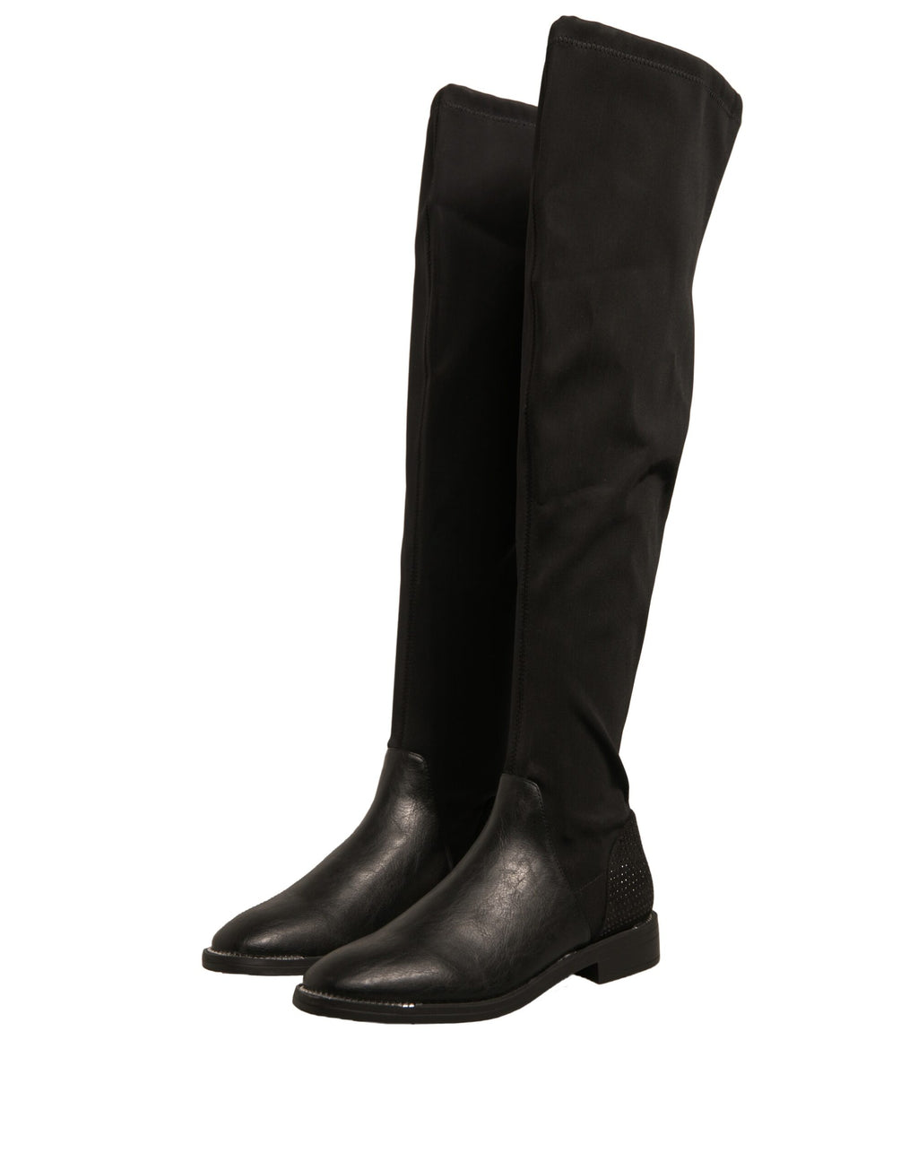 Bottines plates en cuir et daim noir