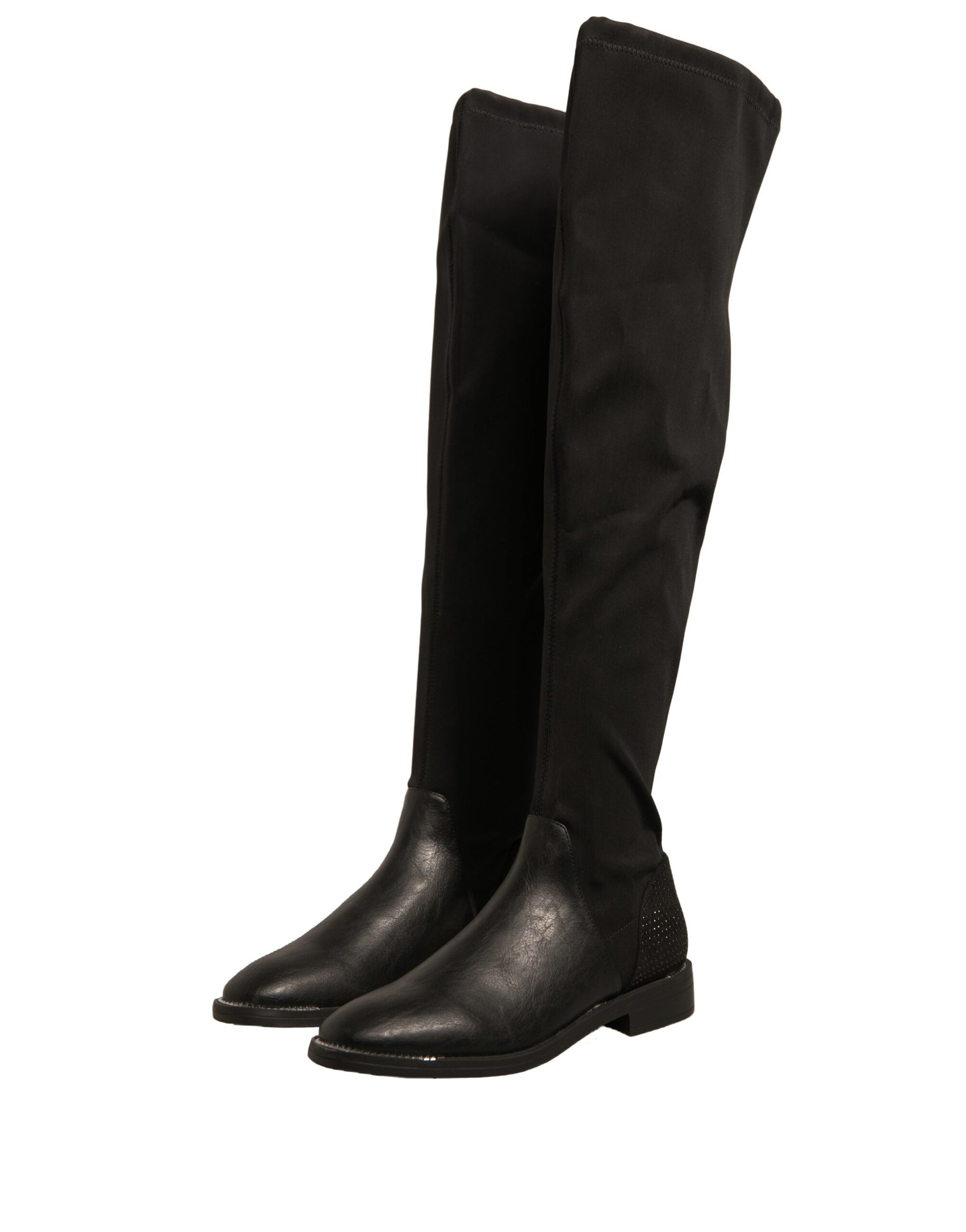 Bottines plates en cuir et daim noir