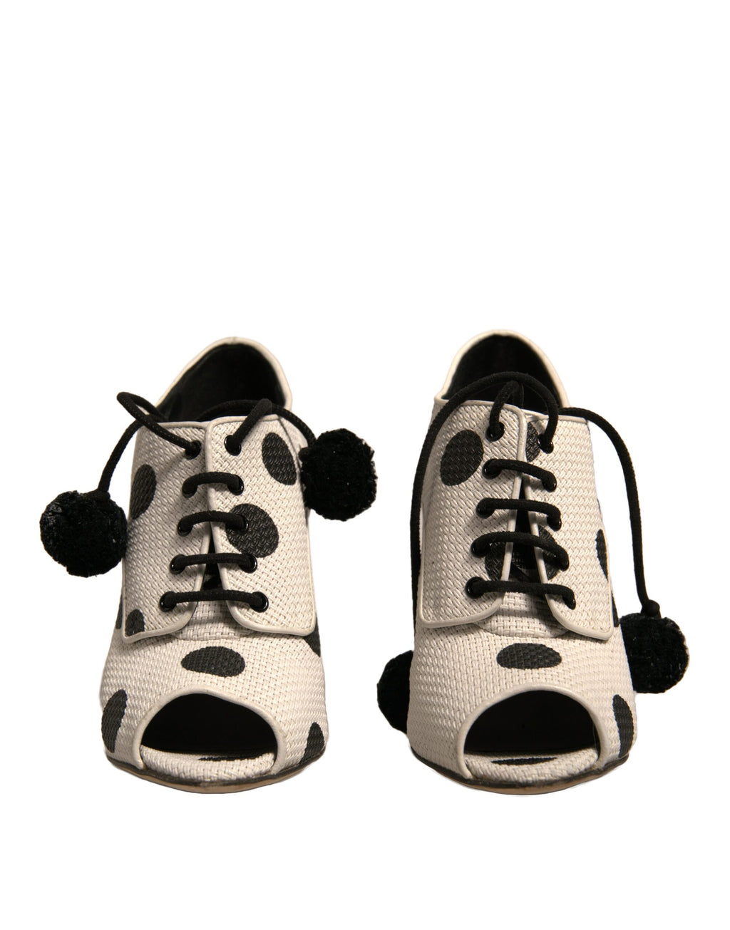 Bottes chevilles à bout ouvert, pois blancs et noirs.