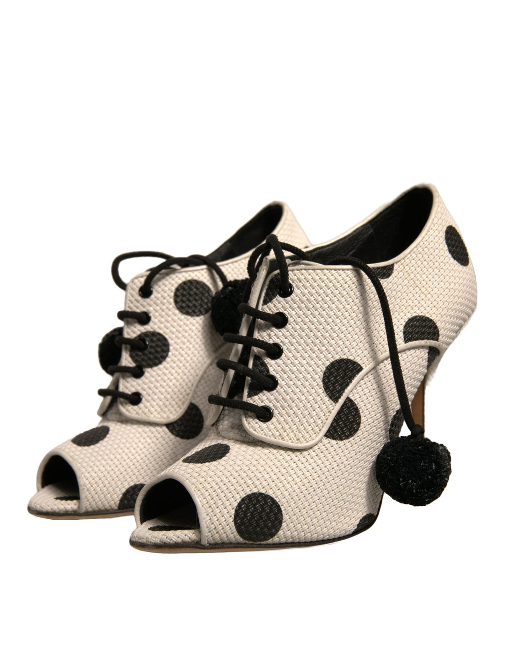 Bottes chevilles à bout ouvert, pois blancs et noirs.