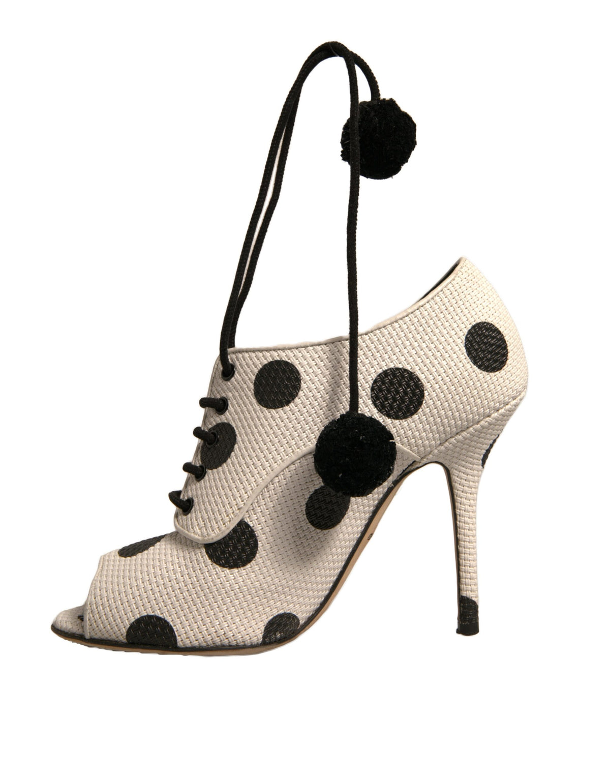 Bottes chevilles à bout ouvert, pois blancs et noirs.