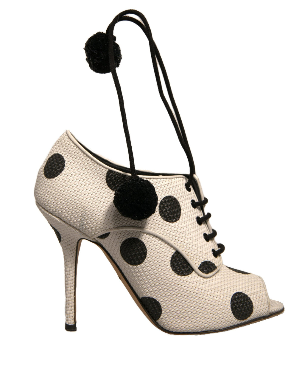 Bottes chevilles à bout ouvert, pois blancs et noirs.